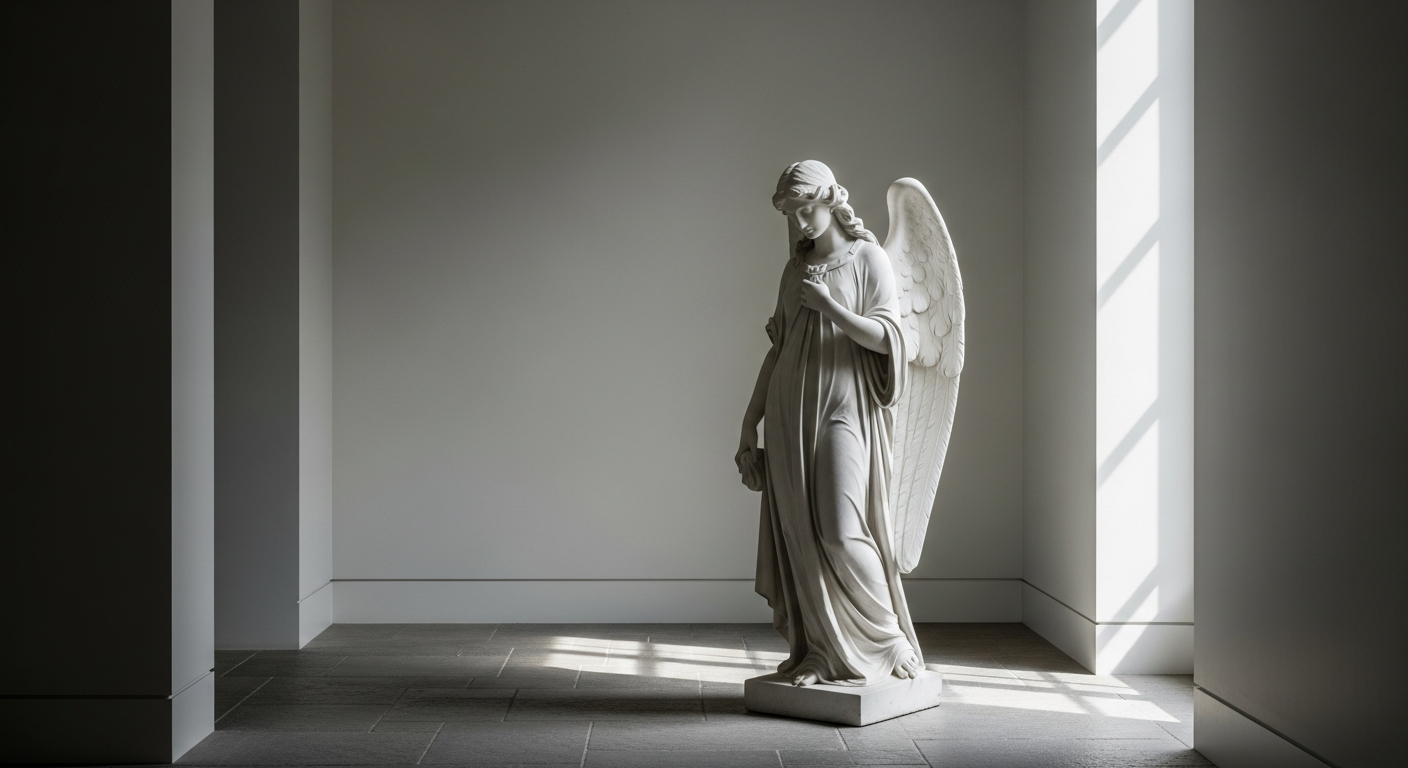 The Quiet Drama of a Marble Angel Statue Indoors - angel statue marble