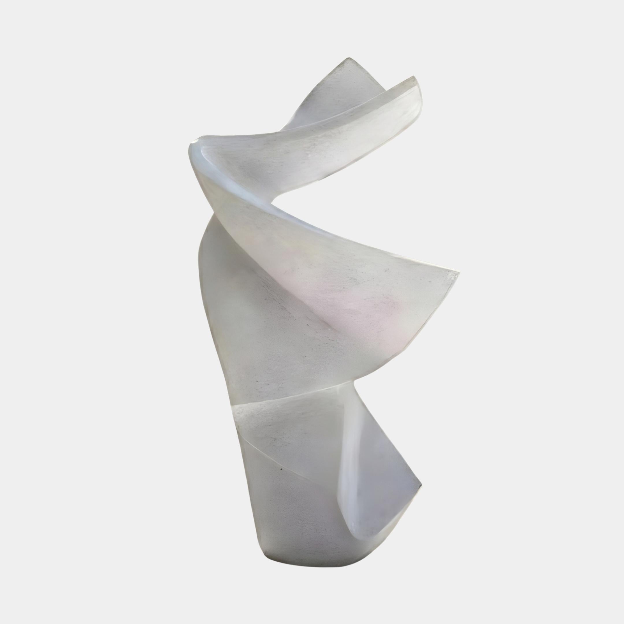 Abstract Twisted Form Marble Sculpture 80cm by Giant Sculptures, a white marble spiral with rotating faceted planes rising upward, shown on a plain background.