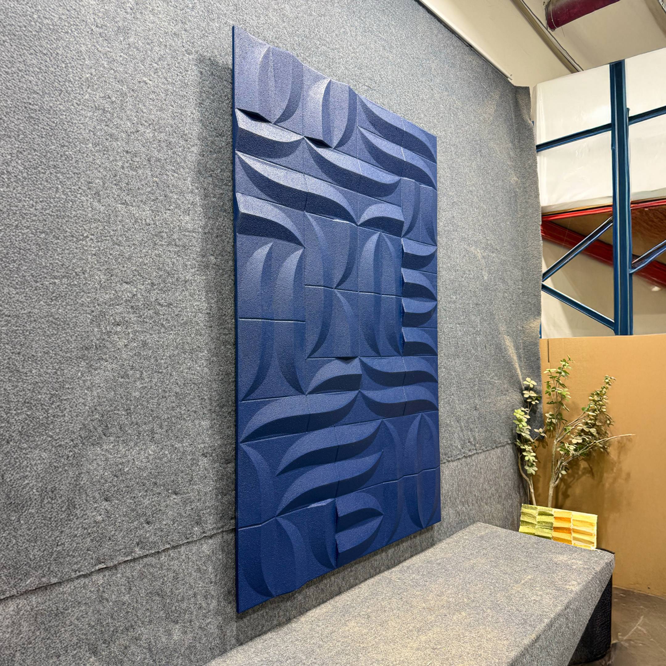 Ombra Blue Hand-Painted Sandstone 3D Wood Relief Wall Art