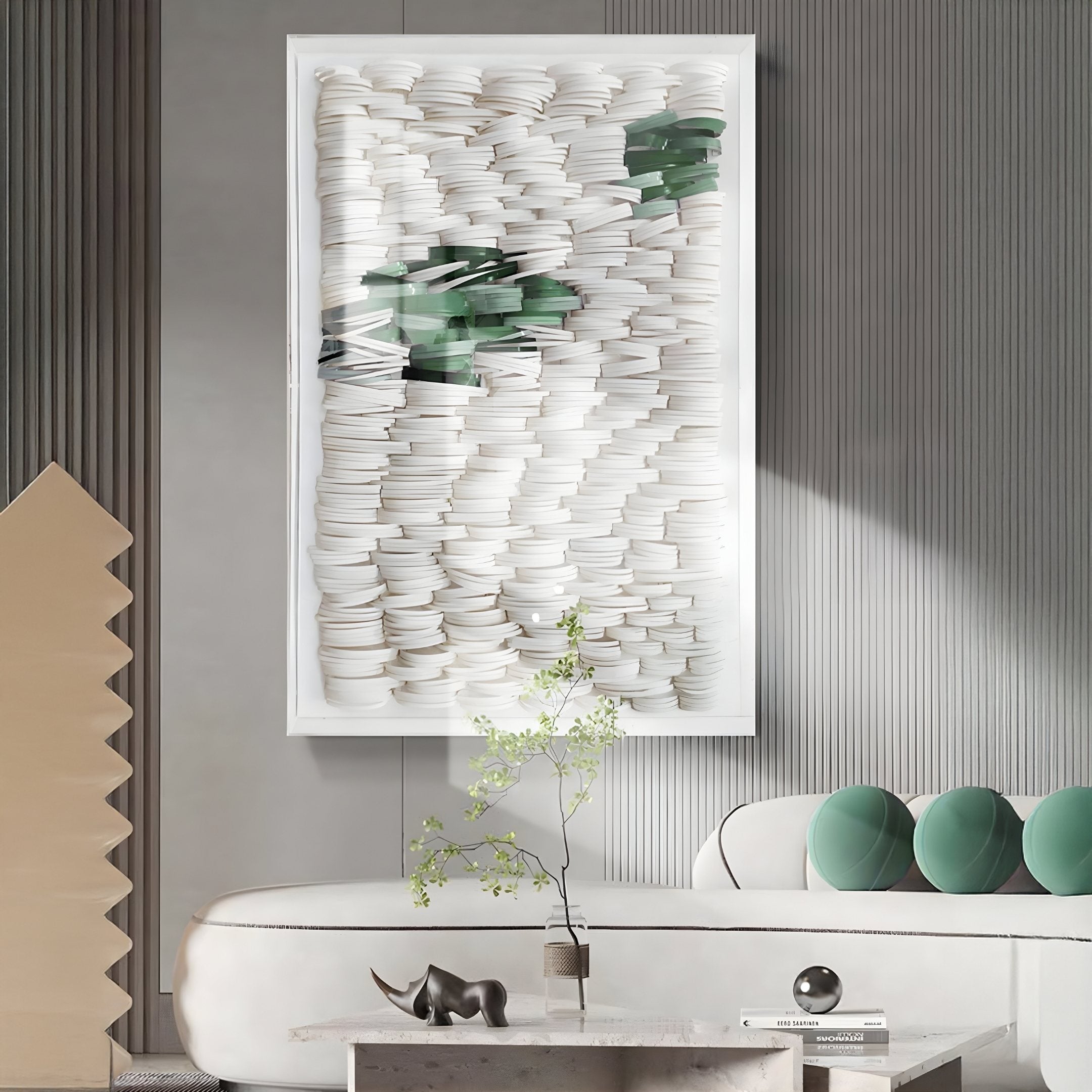 Monovista Frost White & Emerald Green Acrylic Box 3D Paper Wall Art