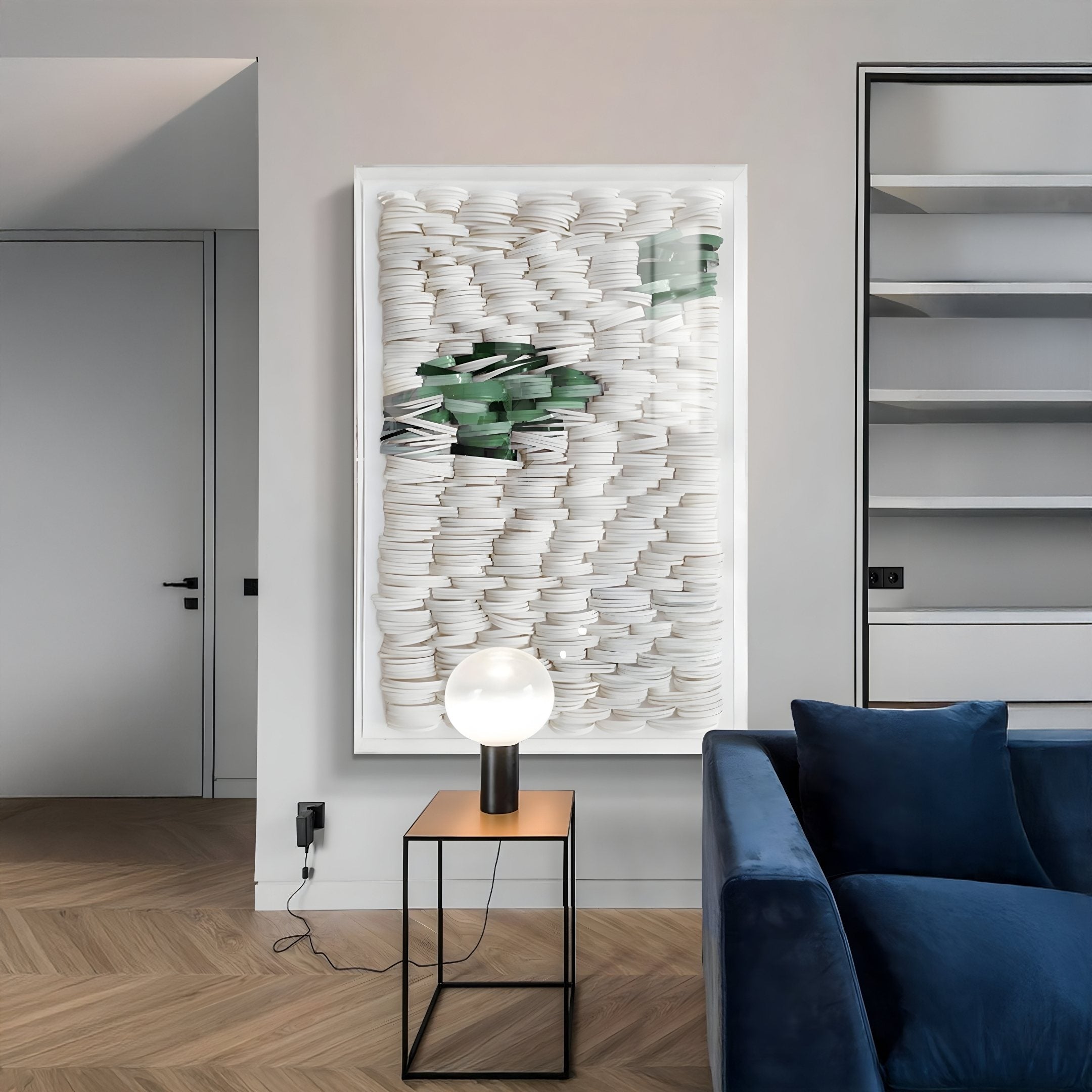Monovista Frost White & Emerald Green Acrylic Box 3D Paper Wall Art