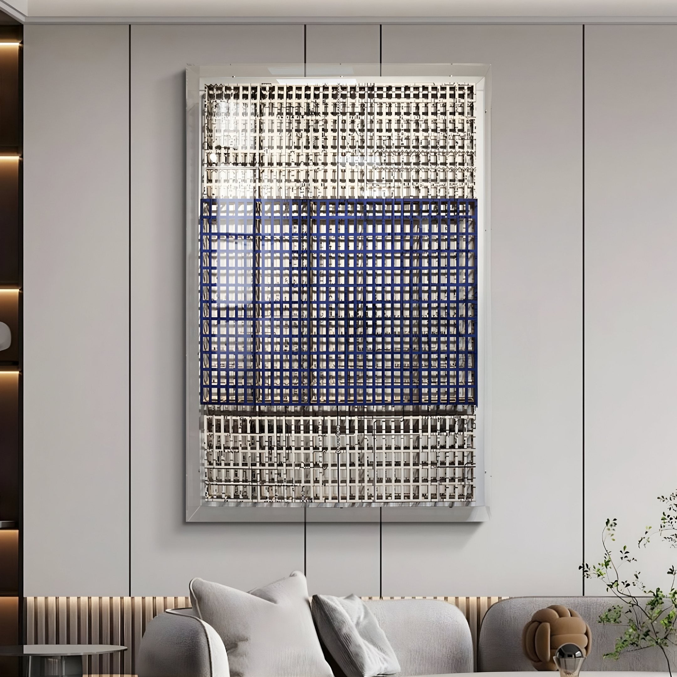 Artisana Navy Blue & Beige Grid 3D Paper Wall Art