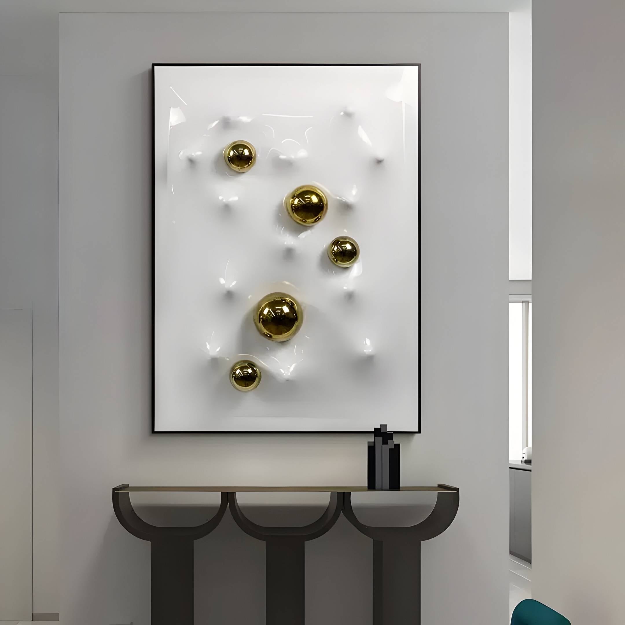 Aurezal White Gloss & Gold Orb Acrylic 3D Wall Art