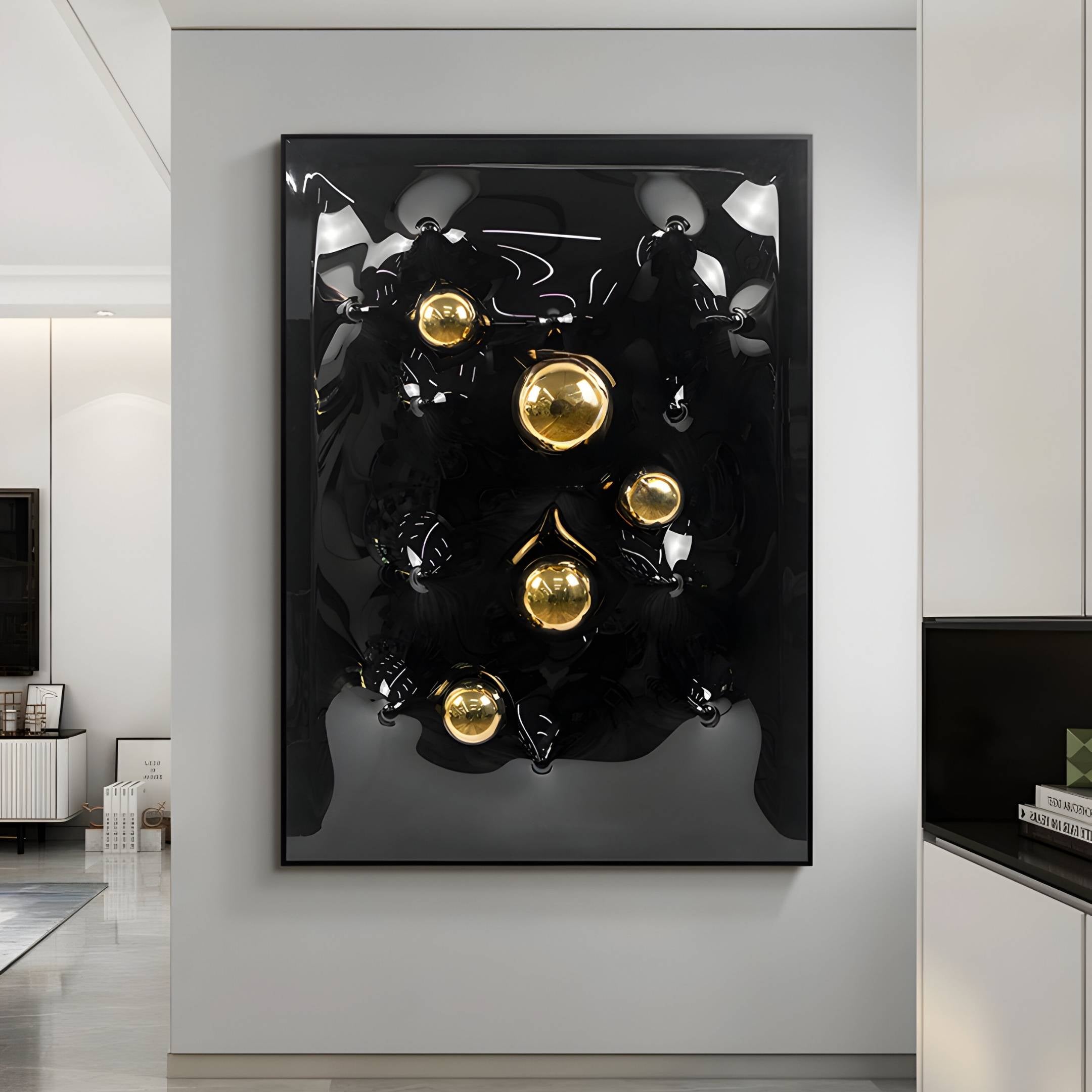 Aurezal Black Gloss & Gold Orb Acrylic 3D Wall Art
