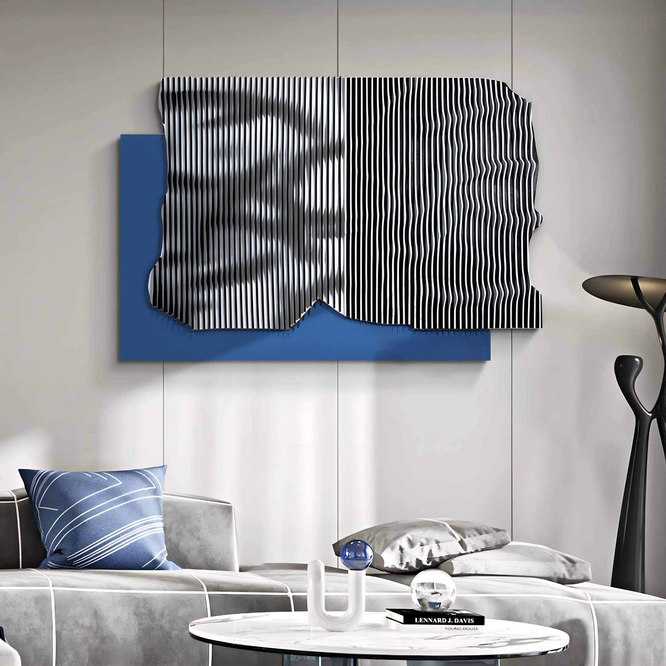 Strialux Mono Illusion Blue Leather & Acrylic 3D Wall Art