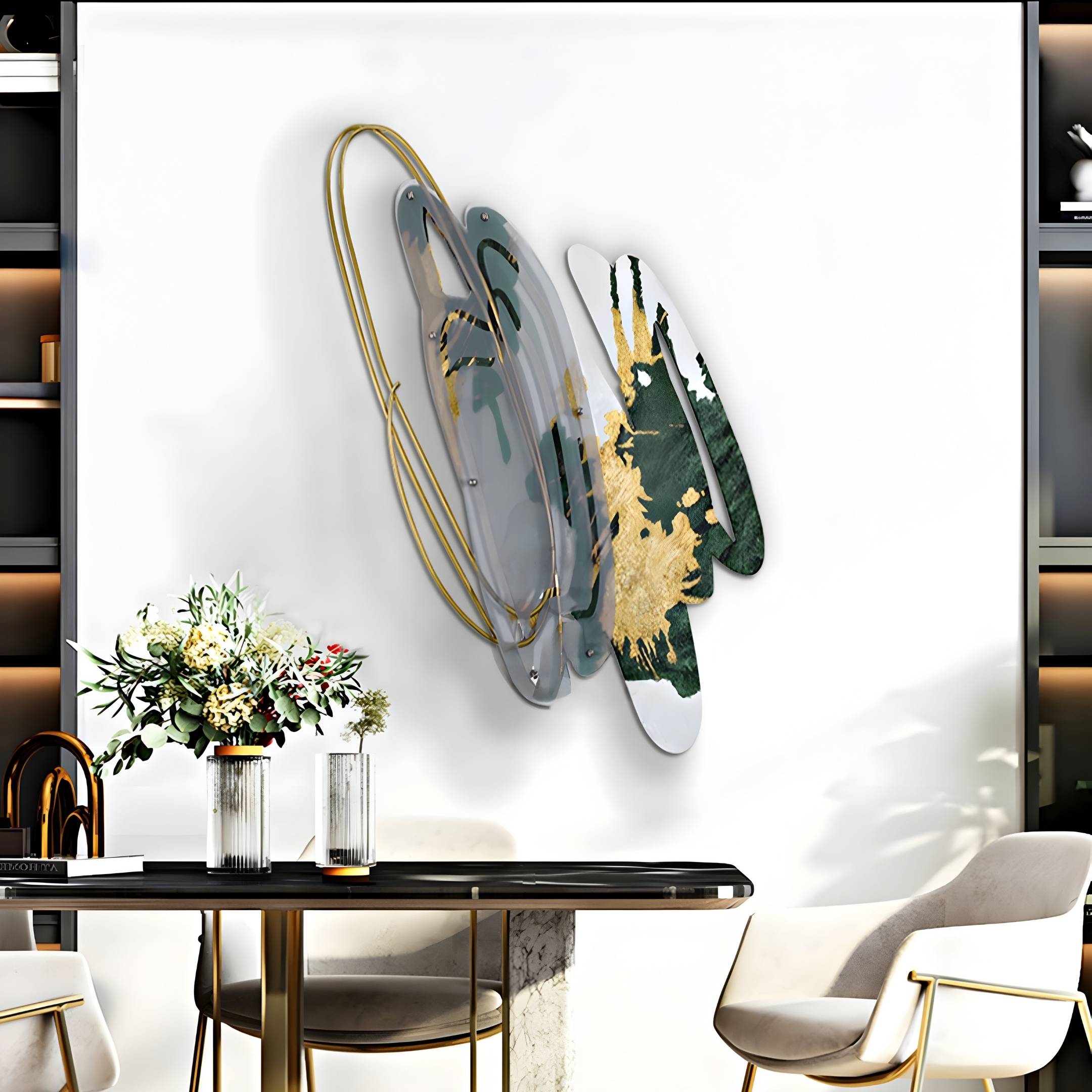 Aerava Emerald & Gold Sculptural Acrylic 3D Wall Art