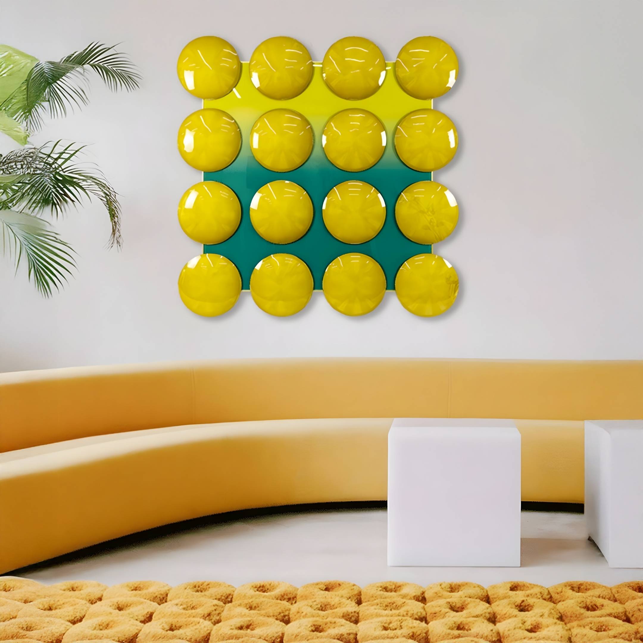 Poplux Grid Yellow & Teal Dome Acrylic 3D Wall Art