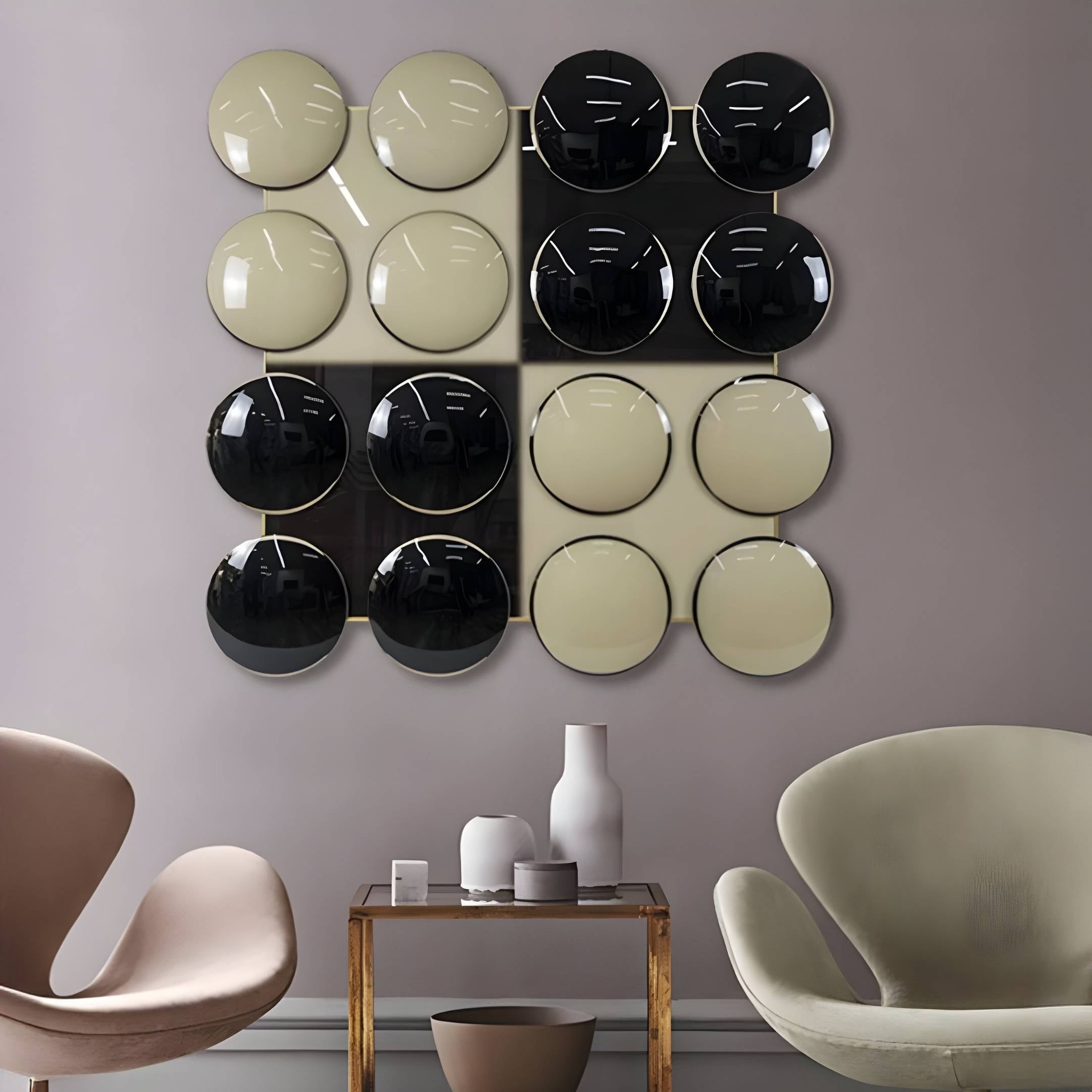 Poplux Grid Black & Cream Dome Acrylic 3D Wall Art