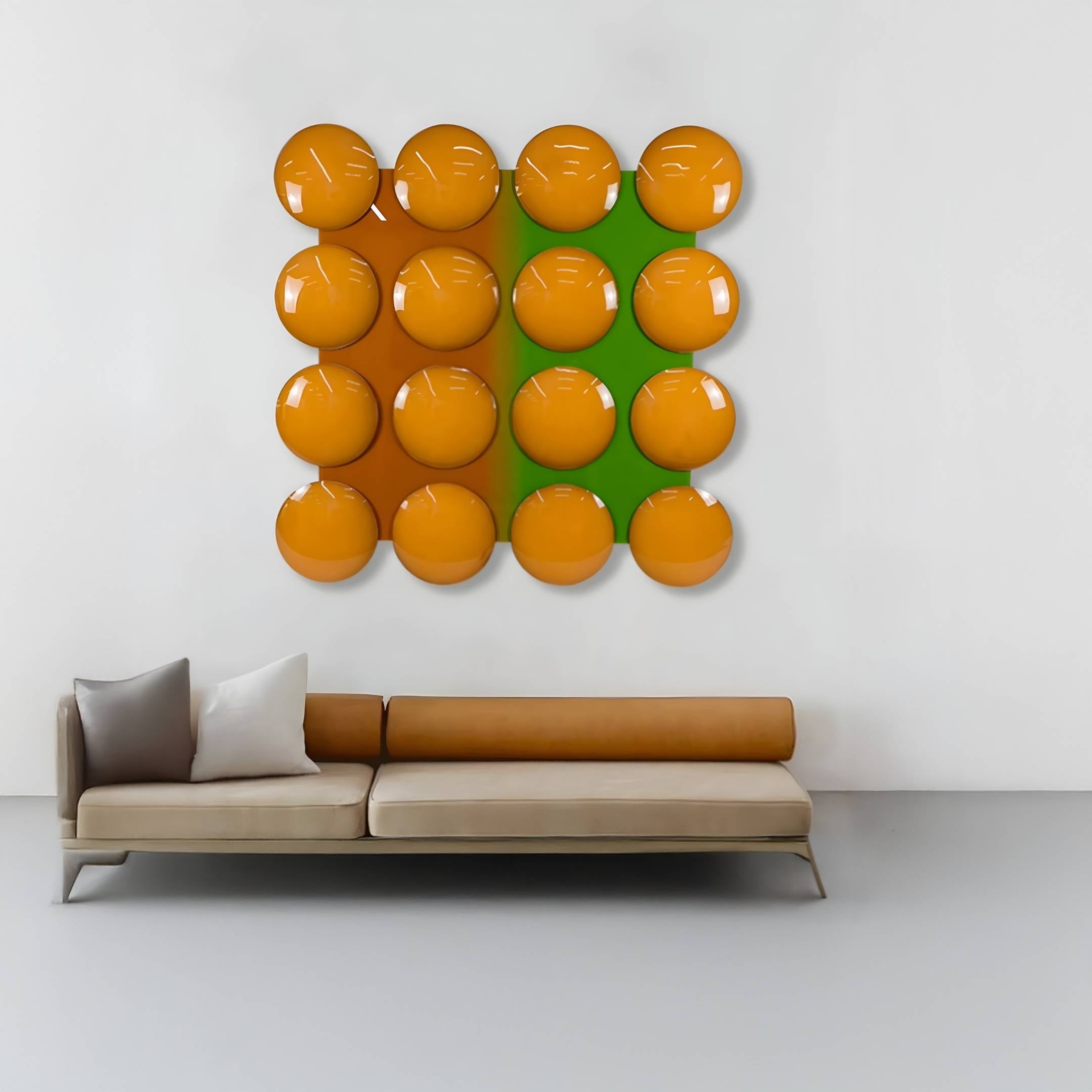 Poplux Grid Orange & Green Dome Acrylic 3D Wall Art