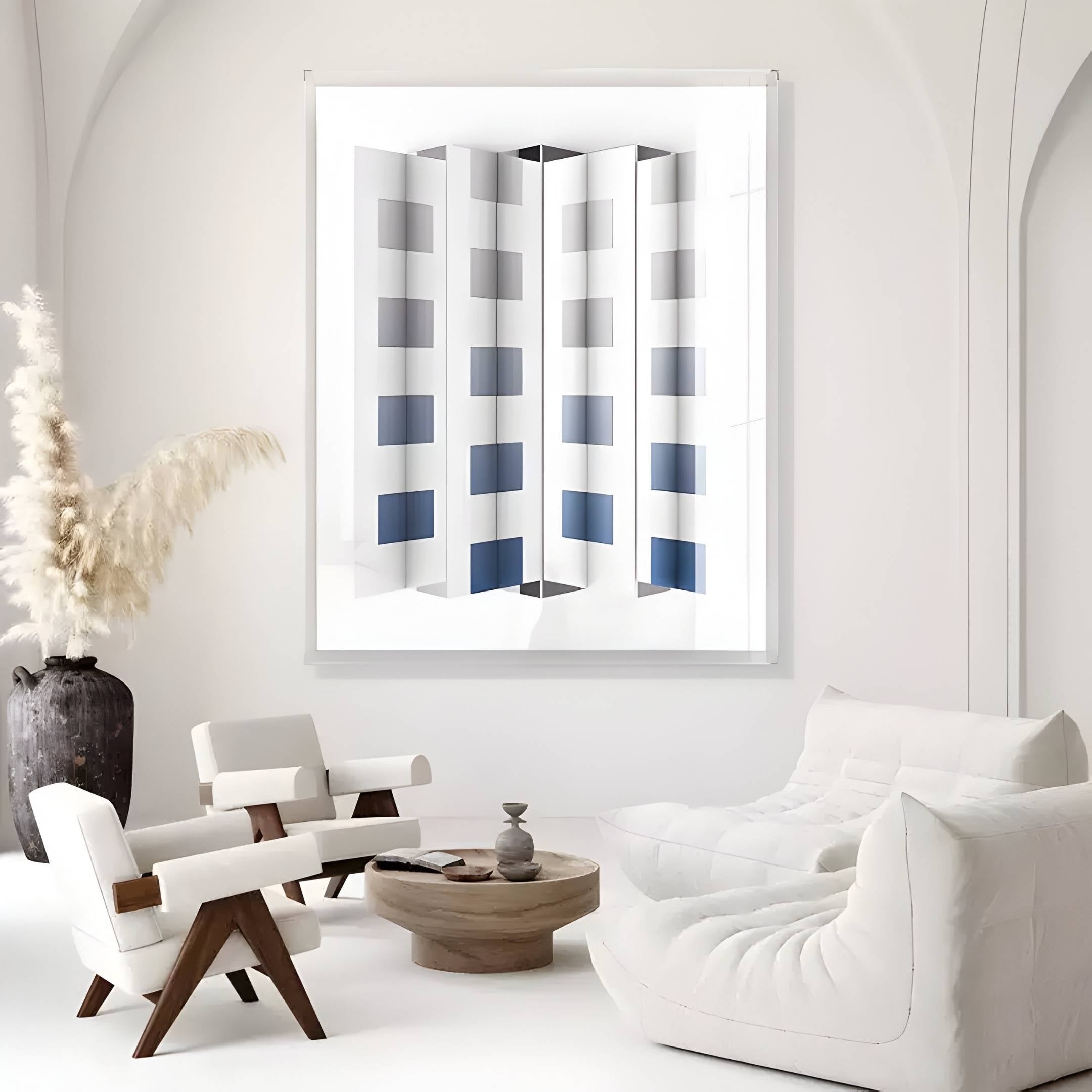 Gridure Grey & Blue Panel Acrylic 3D Wall Art