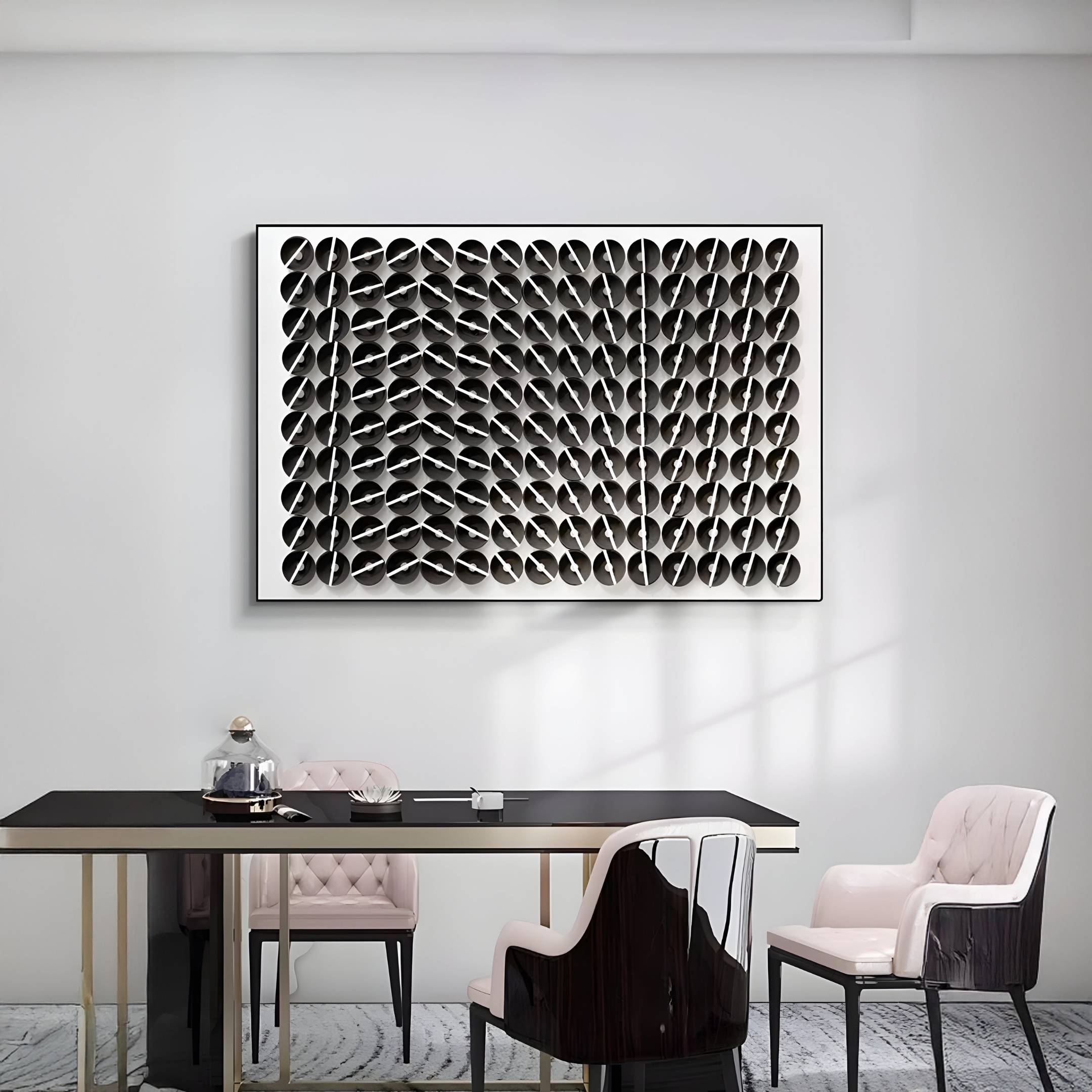 Parella Black Slit Disc Grid Acrylic 3D Wall Art