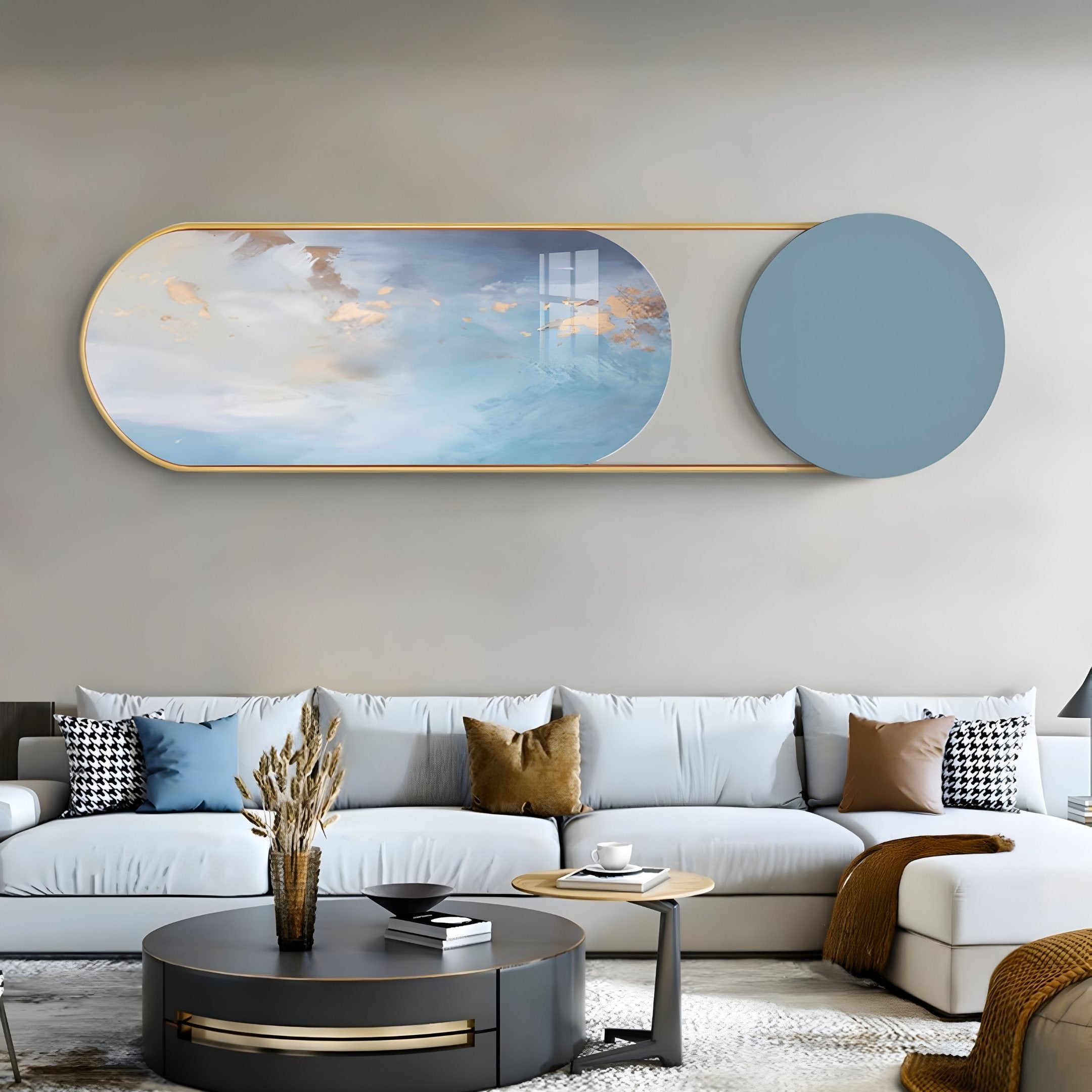 Modvara Sky Blue Fusion Acrylic & Leather Wall Art