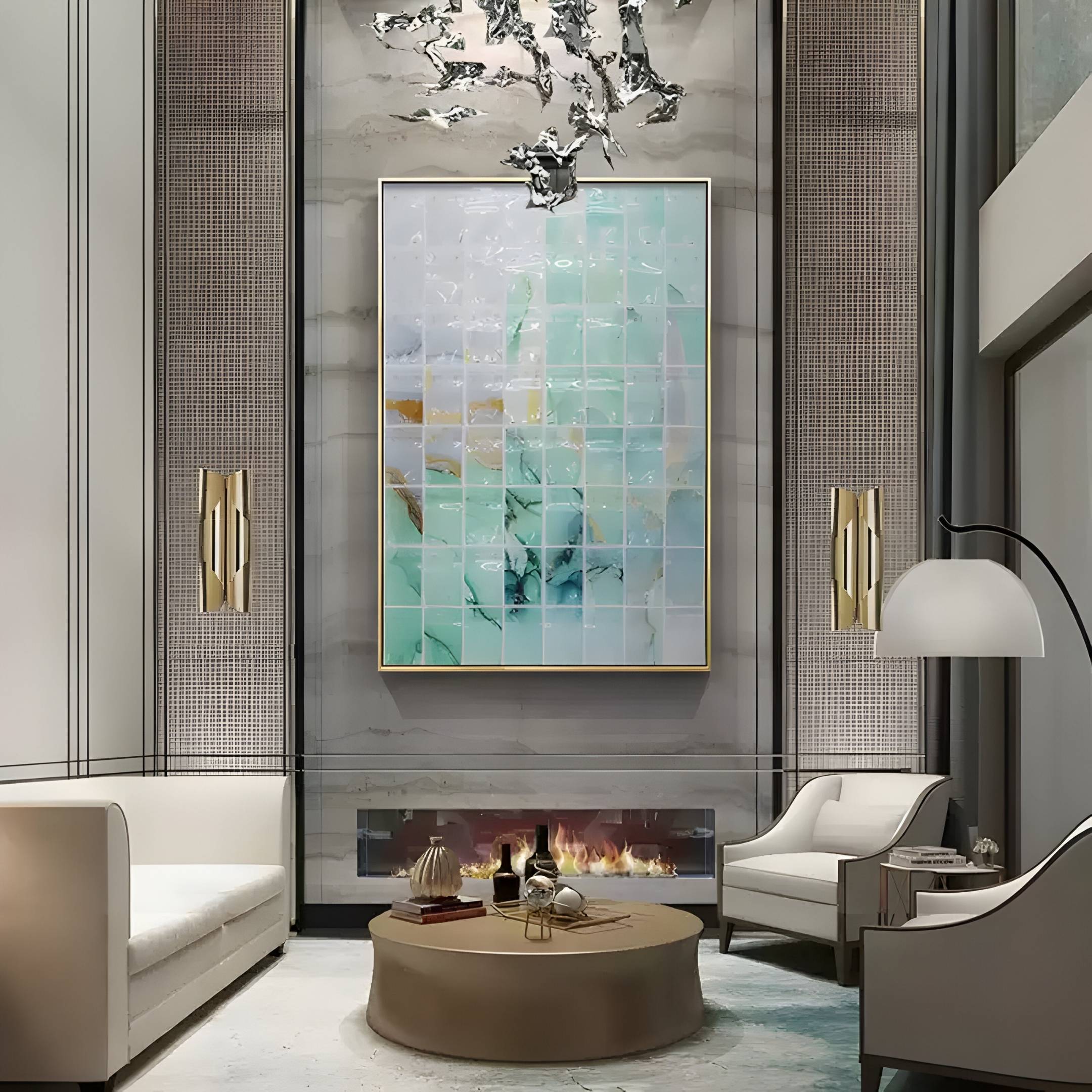 Clarique Green & Amber Vein Grid Acrylic 3D Wall Art
