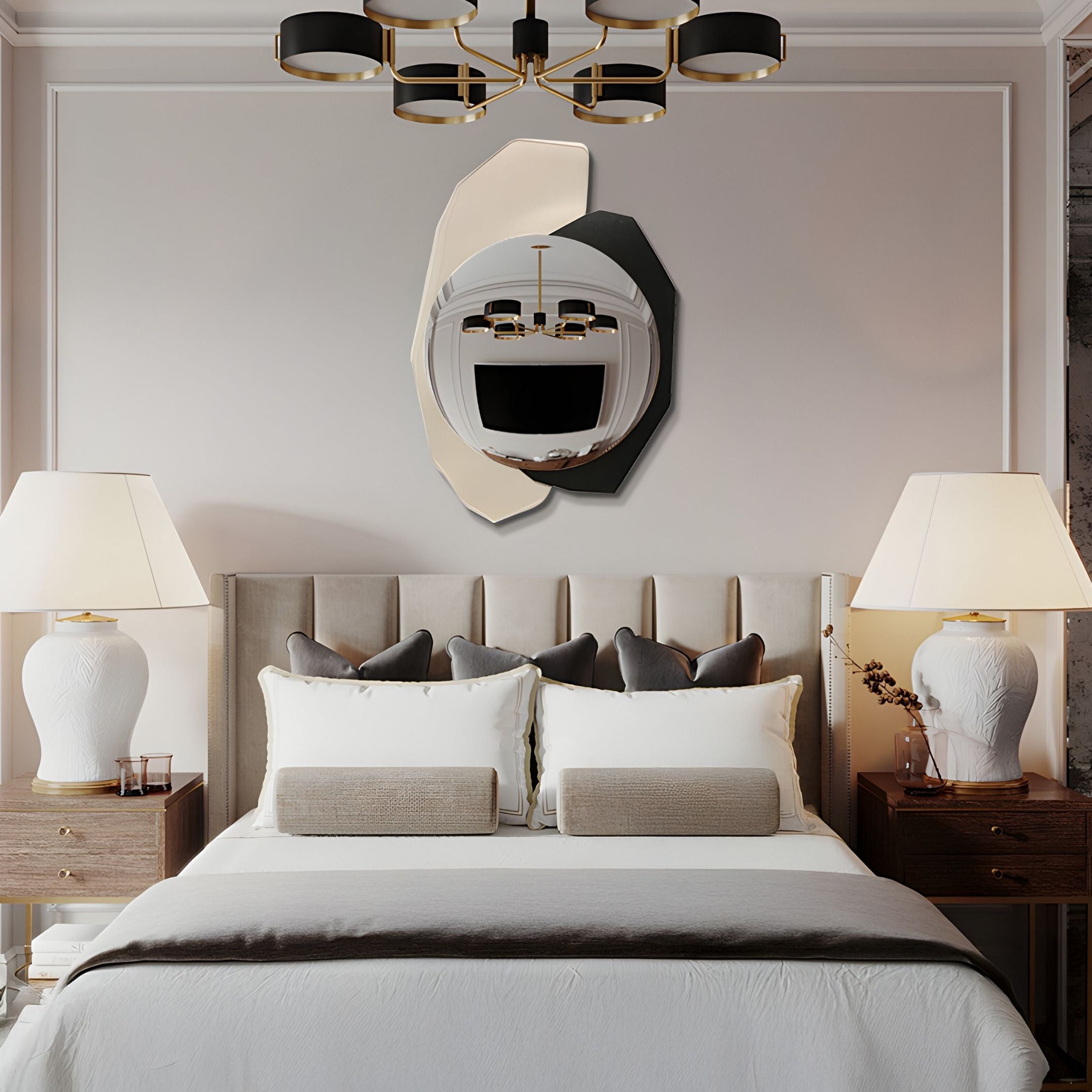 Ravira Ivory & Black Sculptural Acrylic Mirror 3D Wall Art
