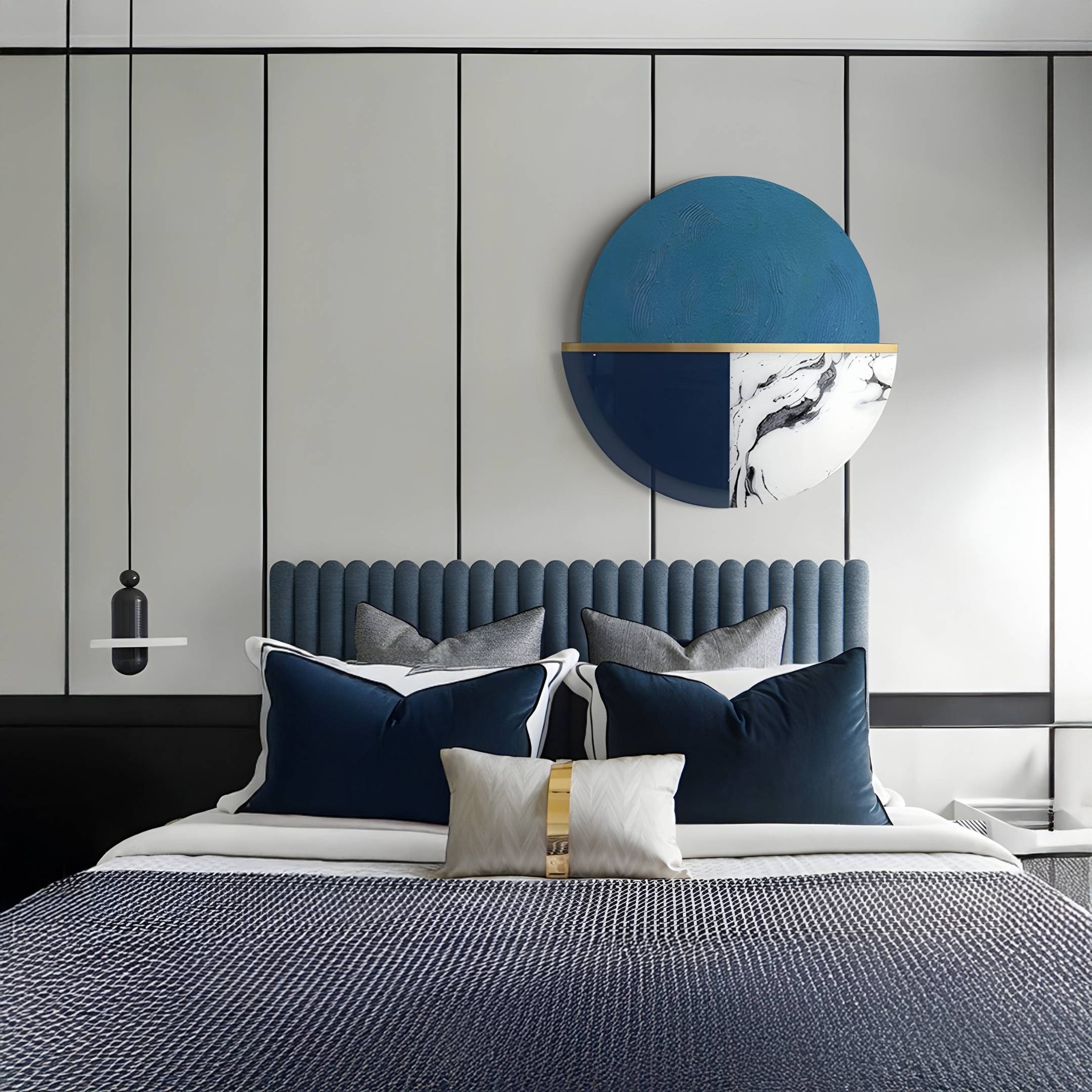 Meridra Blue & Marble Segment Circular 3D Wall Art