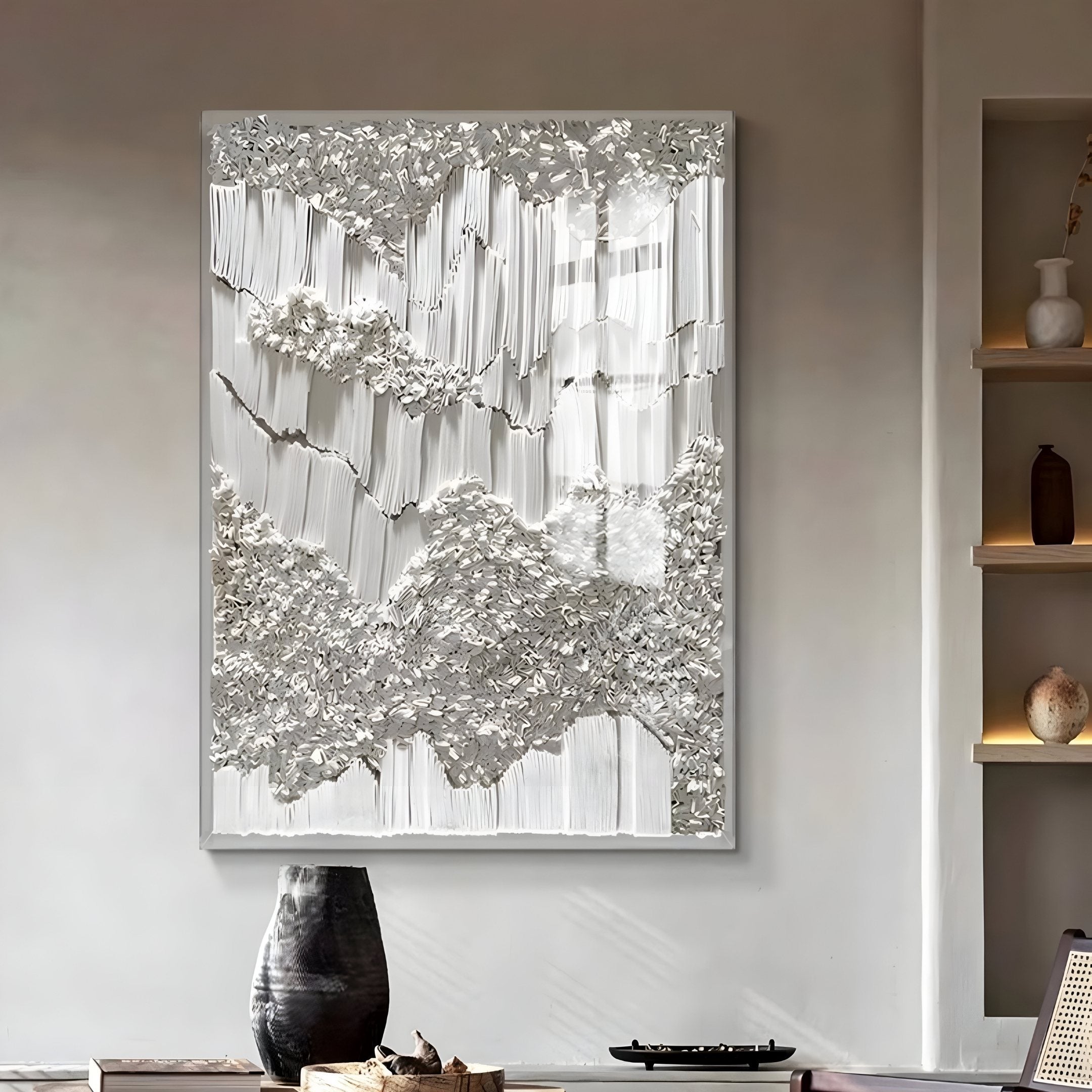 Tessara Ivory Organic Ripple Relief Felt 3D Wall Art
