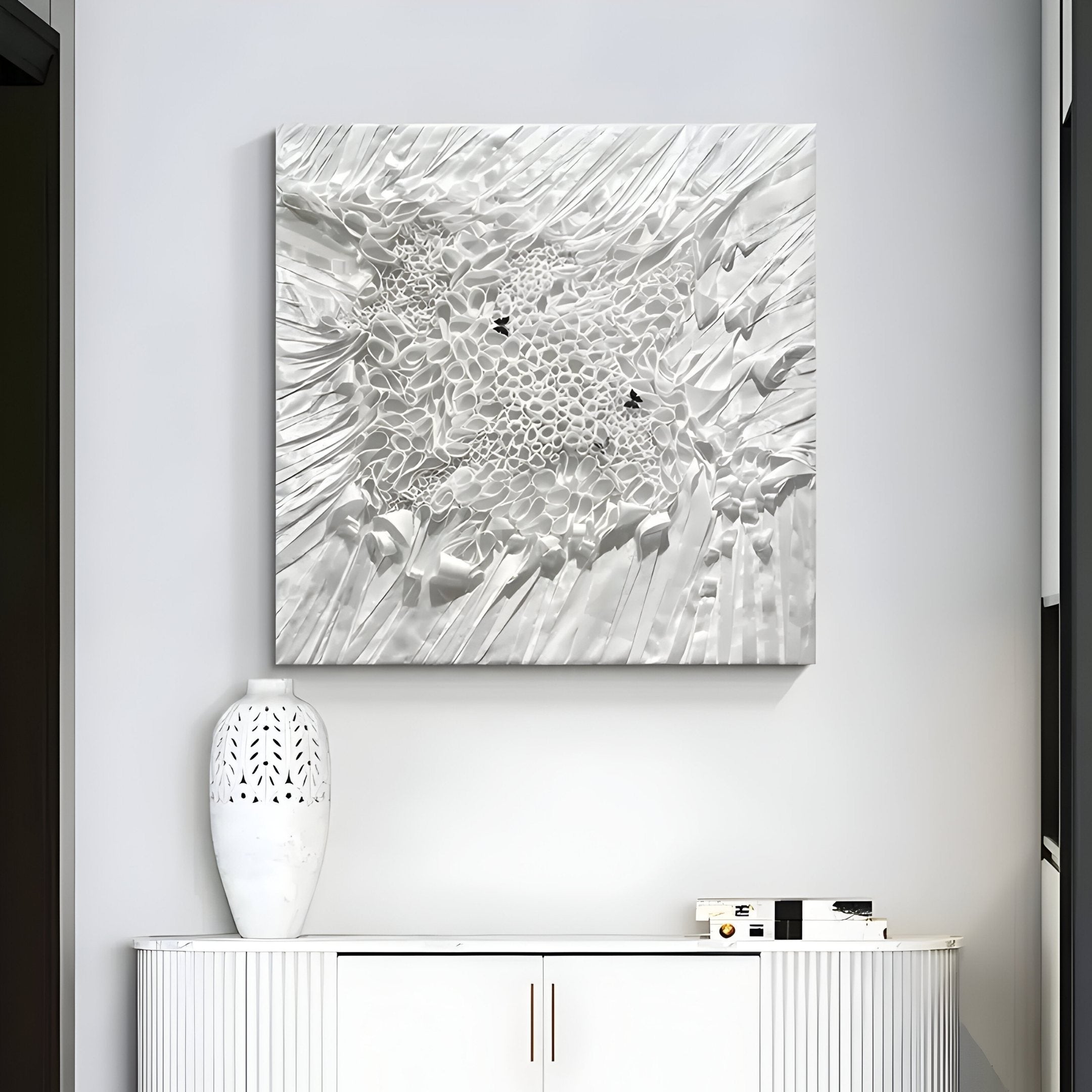 Velorra Pearl White Bloom Ribbon Frameless 3D Wall Art