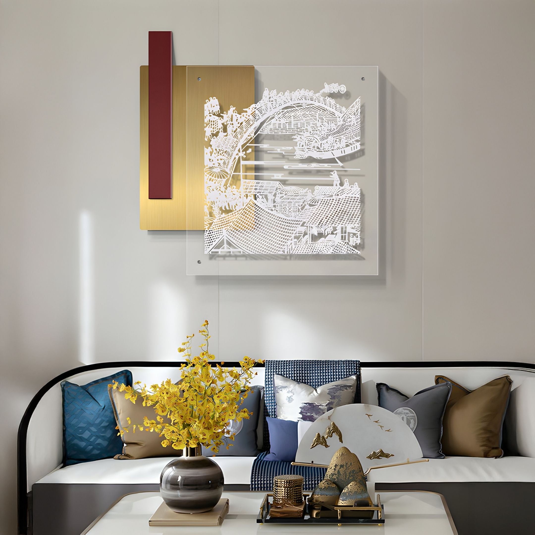 Inkarch Red & Gold Overlook Scene Acrylic 3D Wall Art