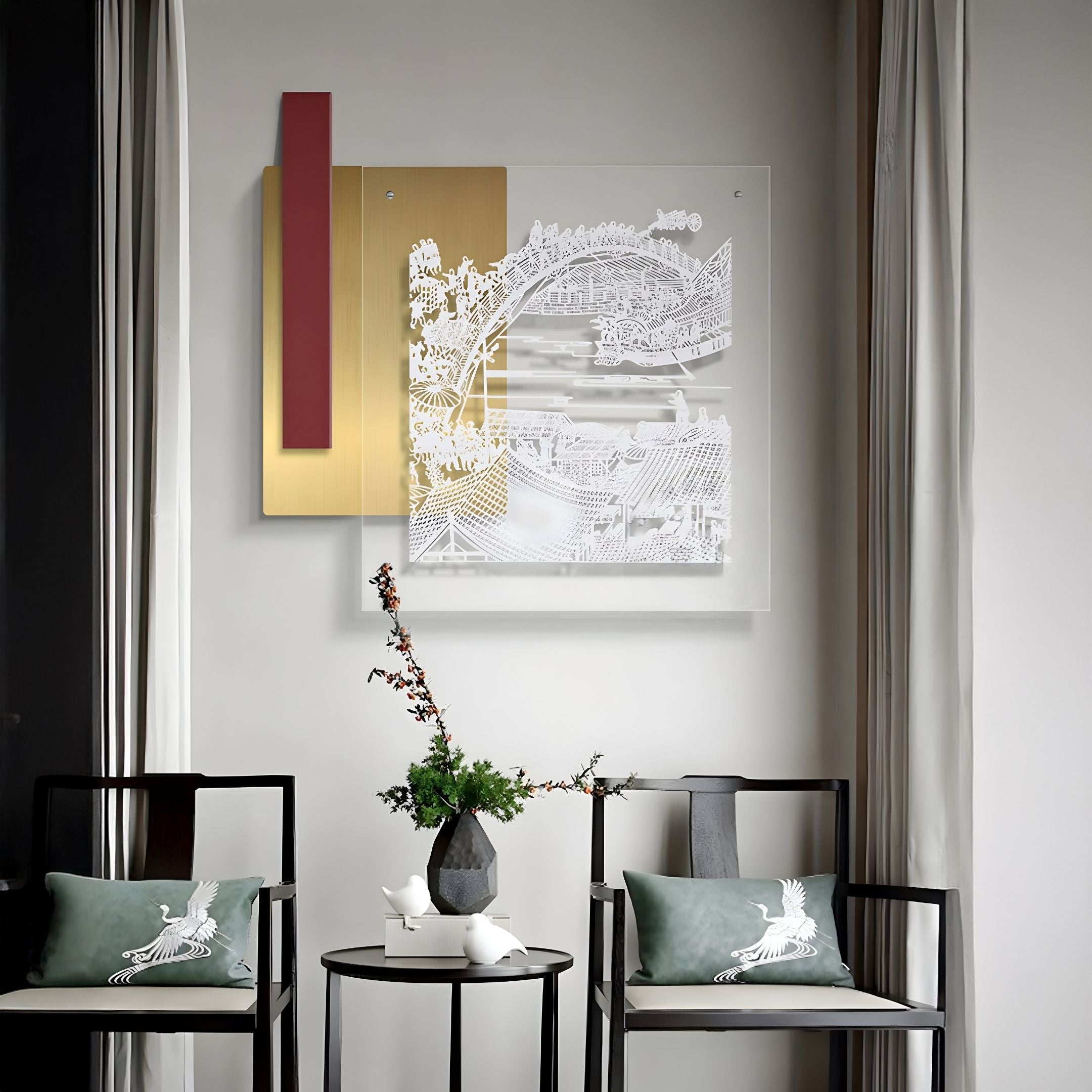 Inkarch Red & Gold Overlook Scene Acrylic 3D Wall Art