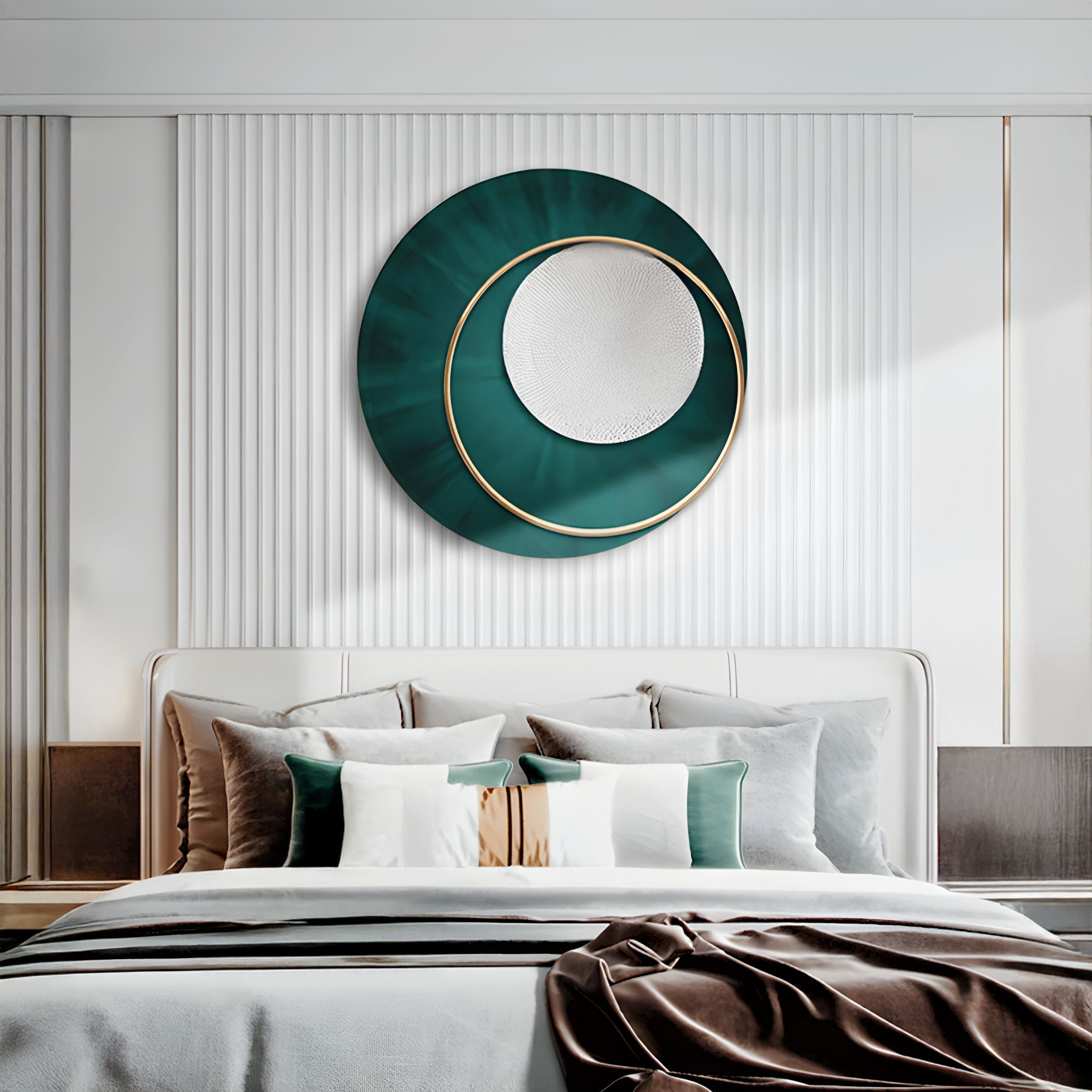 Solara Deep Teal White Disc & Metal Ring 3D Wall Art