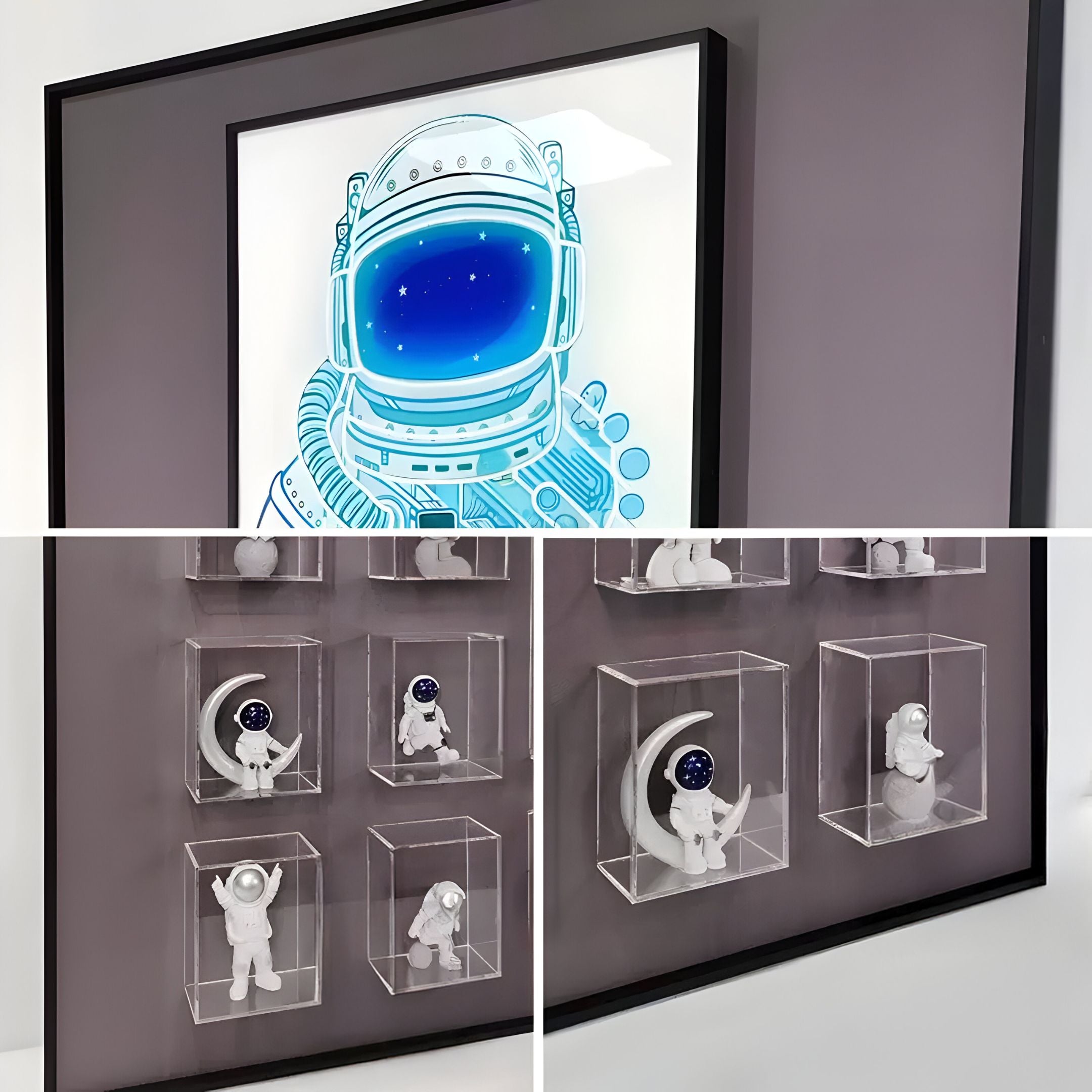 Iconivault Astronaut Display With Neon Space Helmet 3D Wall Art
