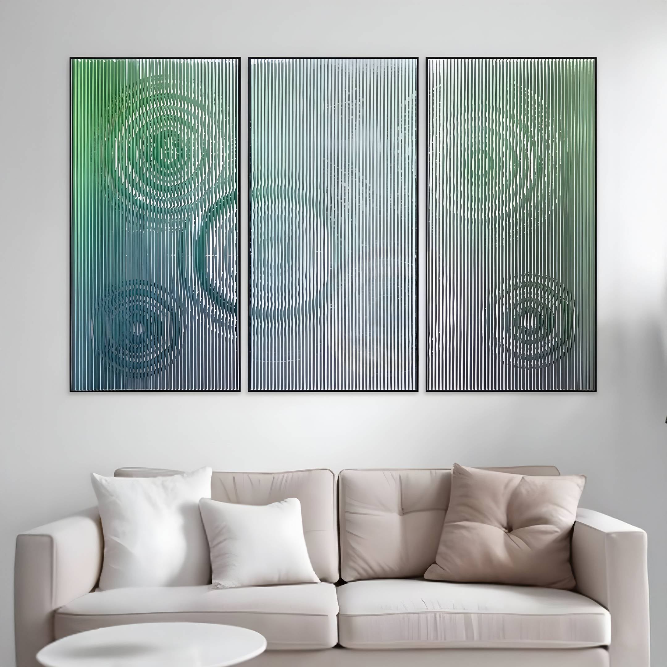 Cirquora Green Gradient Ripple Triptych Acrylic 3D Wall Art
