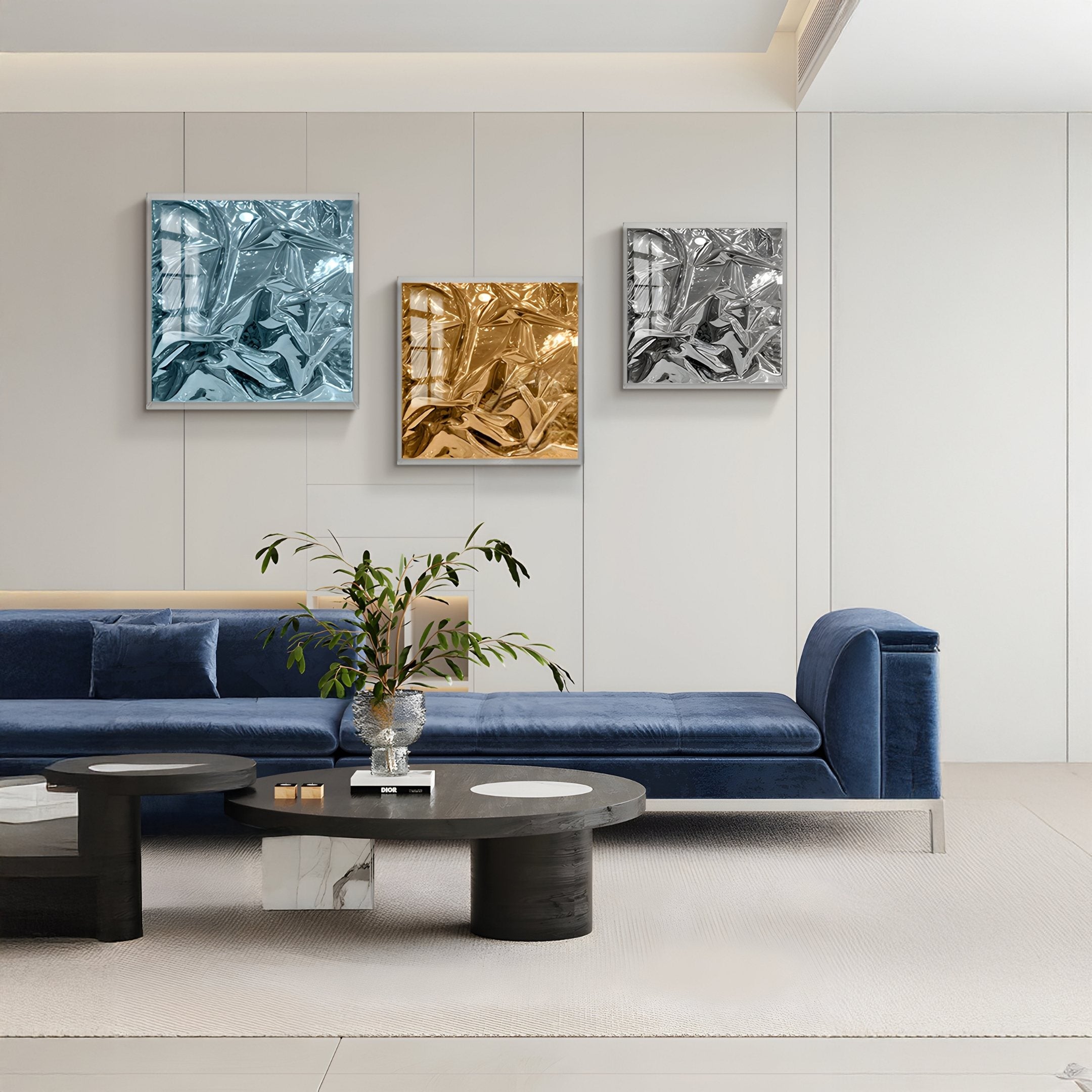 Moden Silver Metallic Flow Leather 3D Wall Art