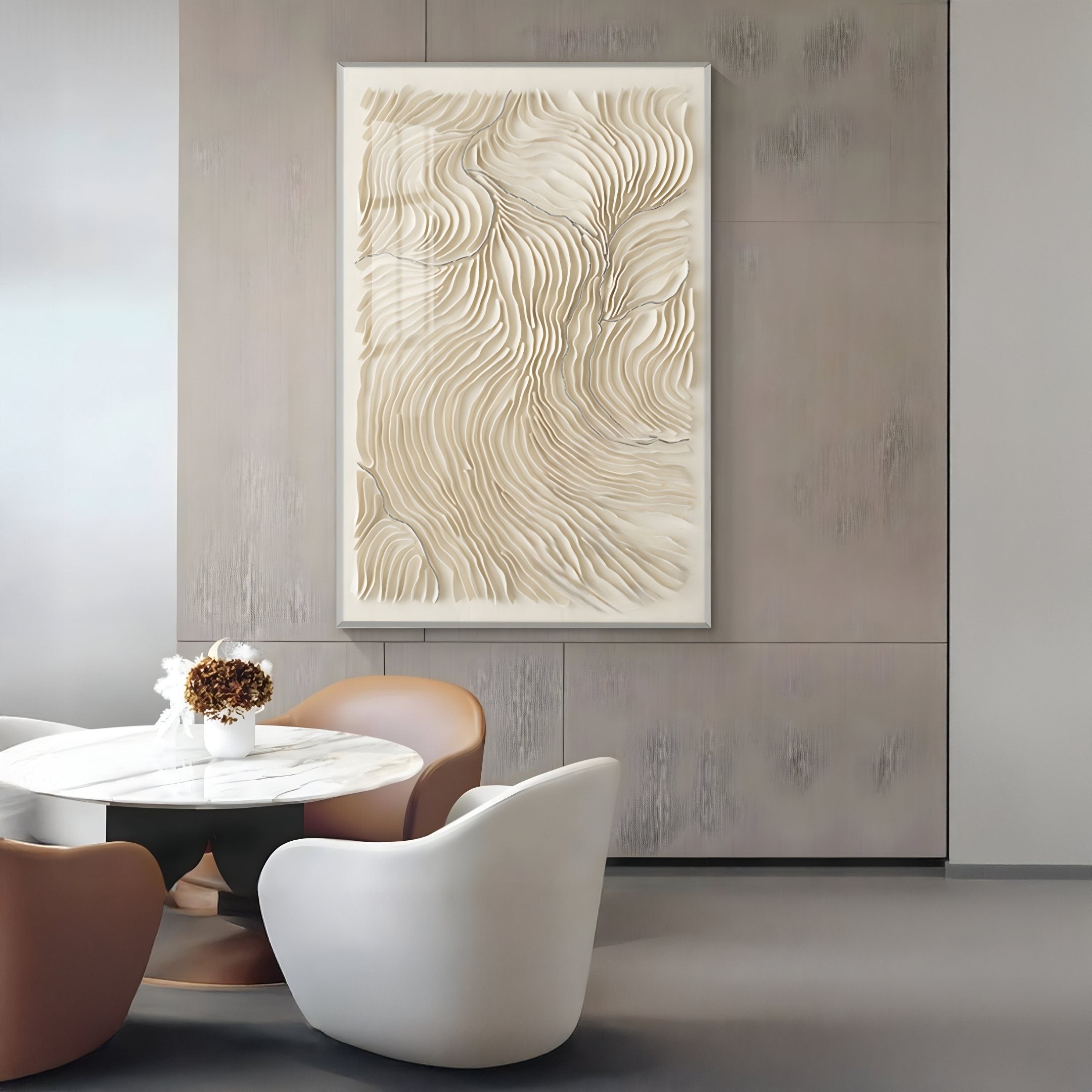 Contour Ivory Drift Layered Wave Texture Felt 3D Wall Art