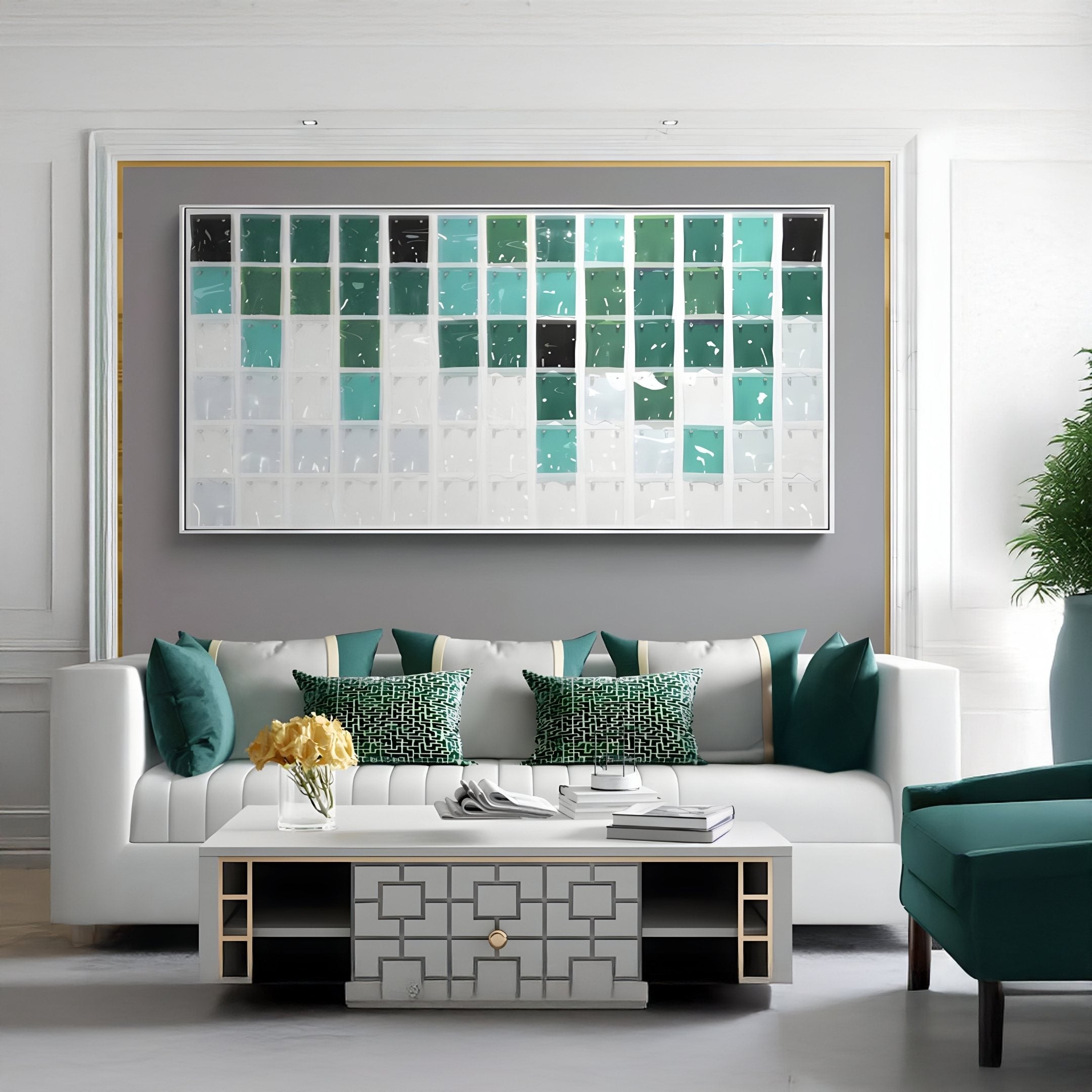 Matrix II Teal Fade Mosaic Grid Acrylic 3D Wall Art