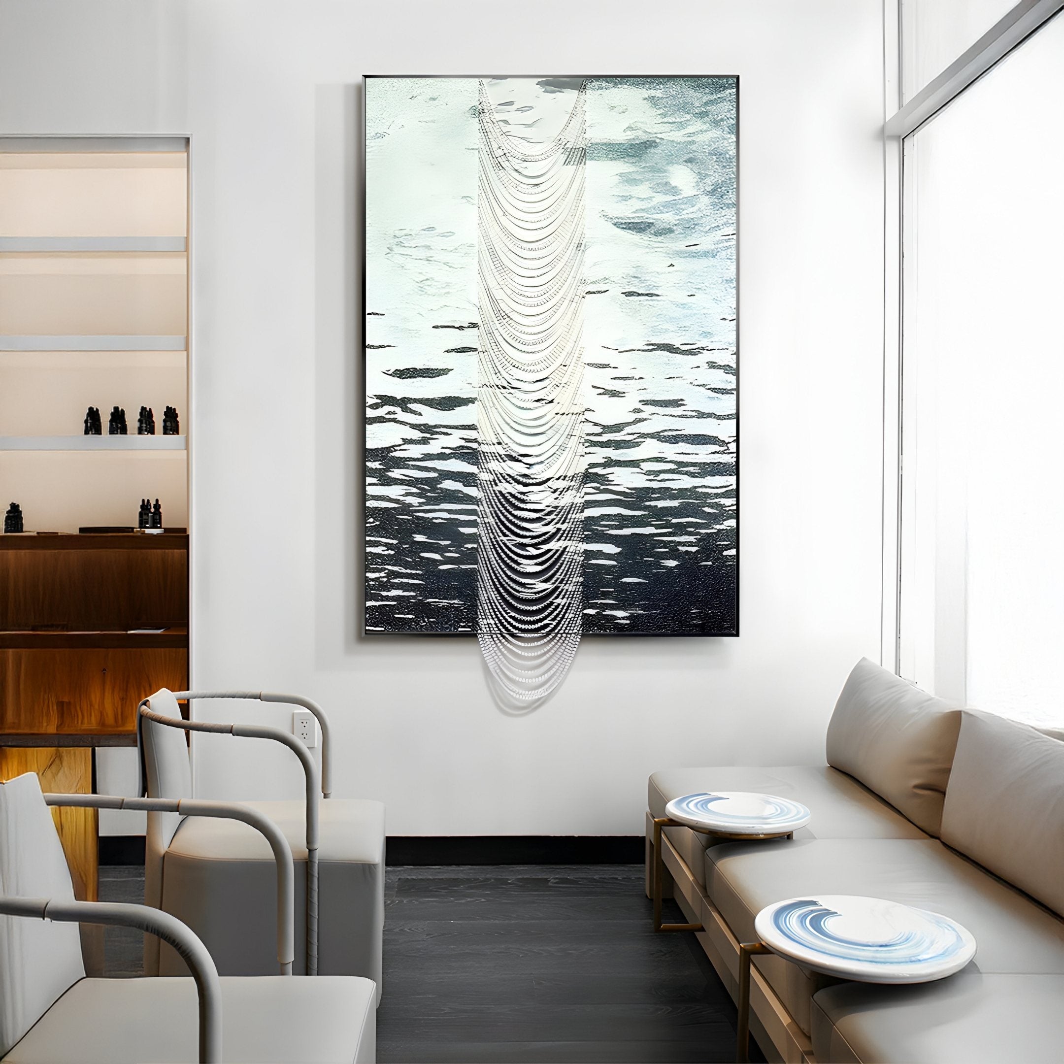 Tidefall Misty Teal Waters Acrylic & Crystal Beads 3D Wall Art