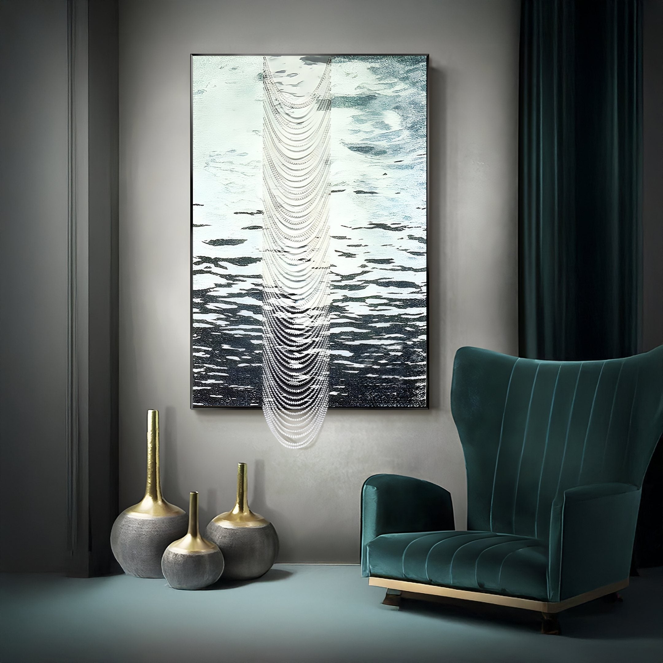 Tidefall Misty Teal Waters Acrylic & Crystal Beads 3D Wall Art