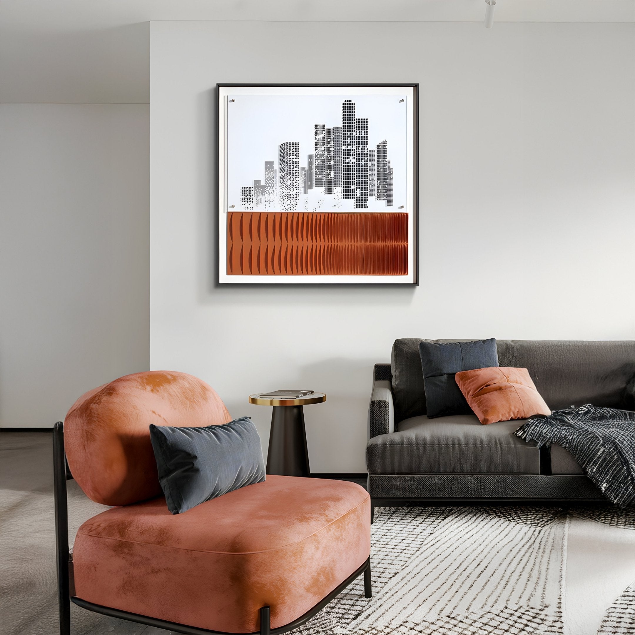 Urban Rise Burnt Orange Skyline Acrylic 3D Wall Art