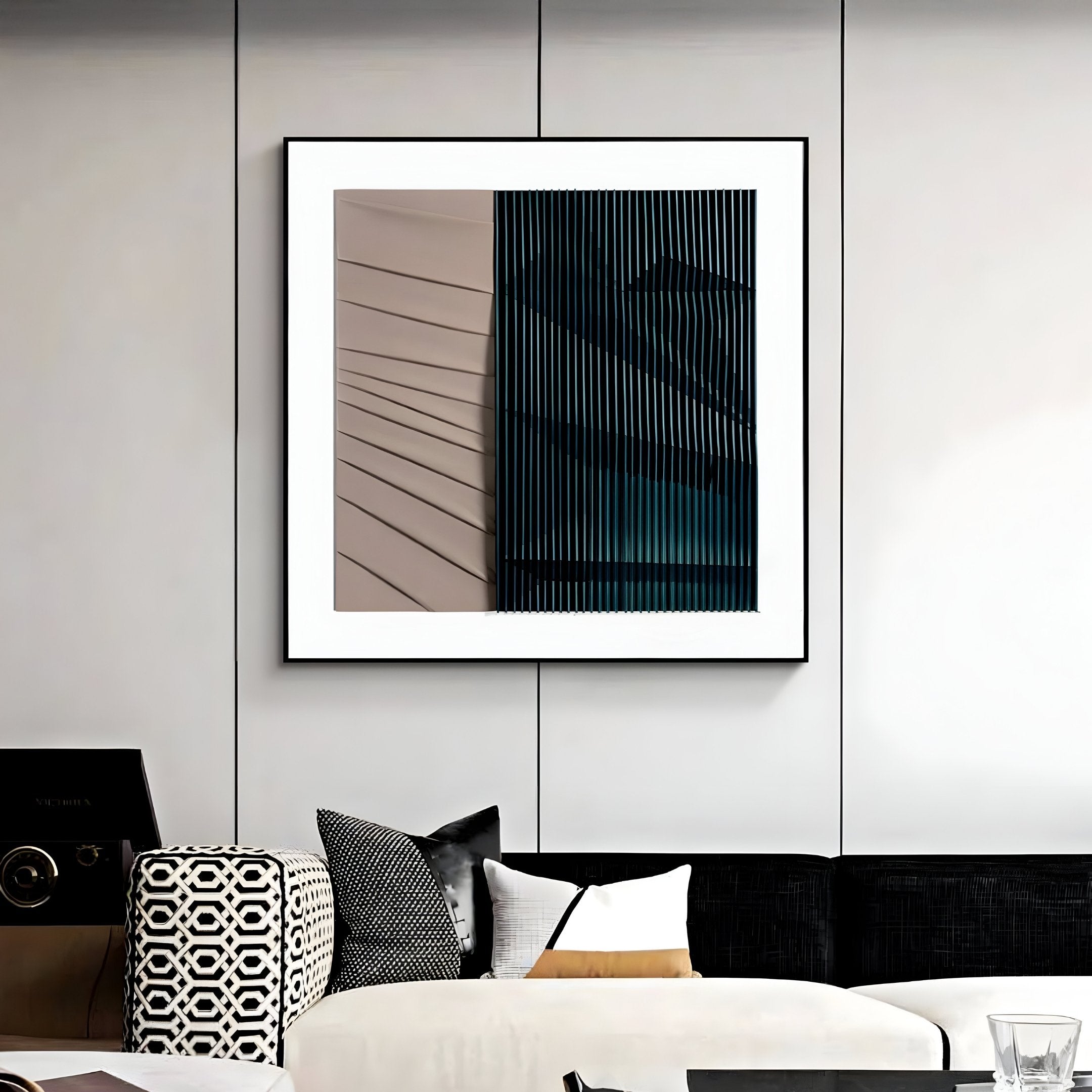 Ridge Taupe & Black Leather & Acrylic 3D Wall Art