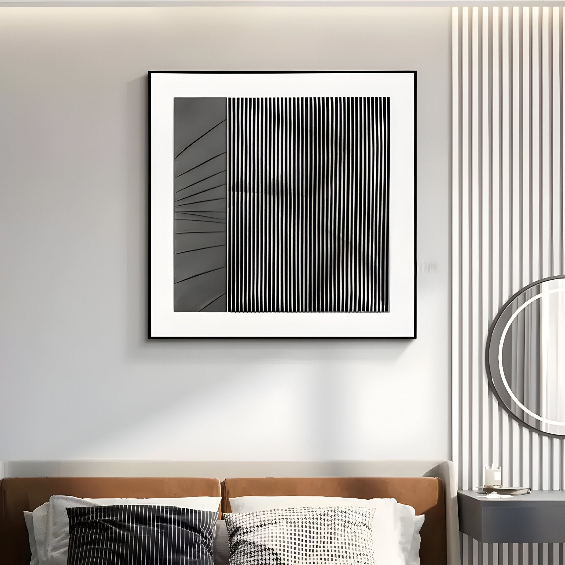 Ridge Charcoal & White Leather & Acrylic 3D Wall Art