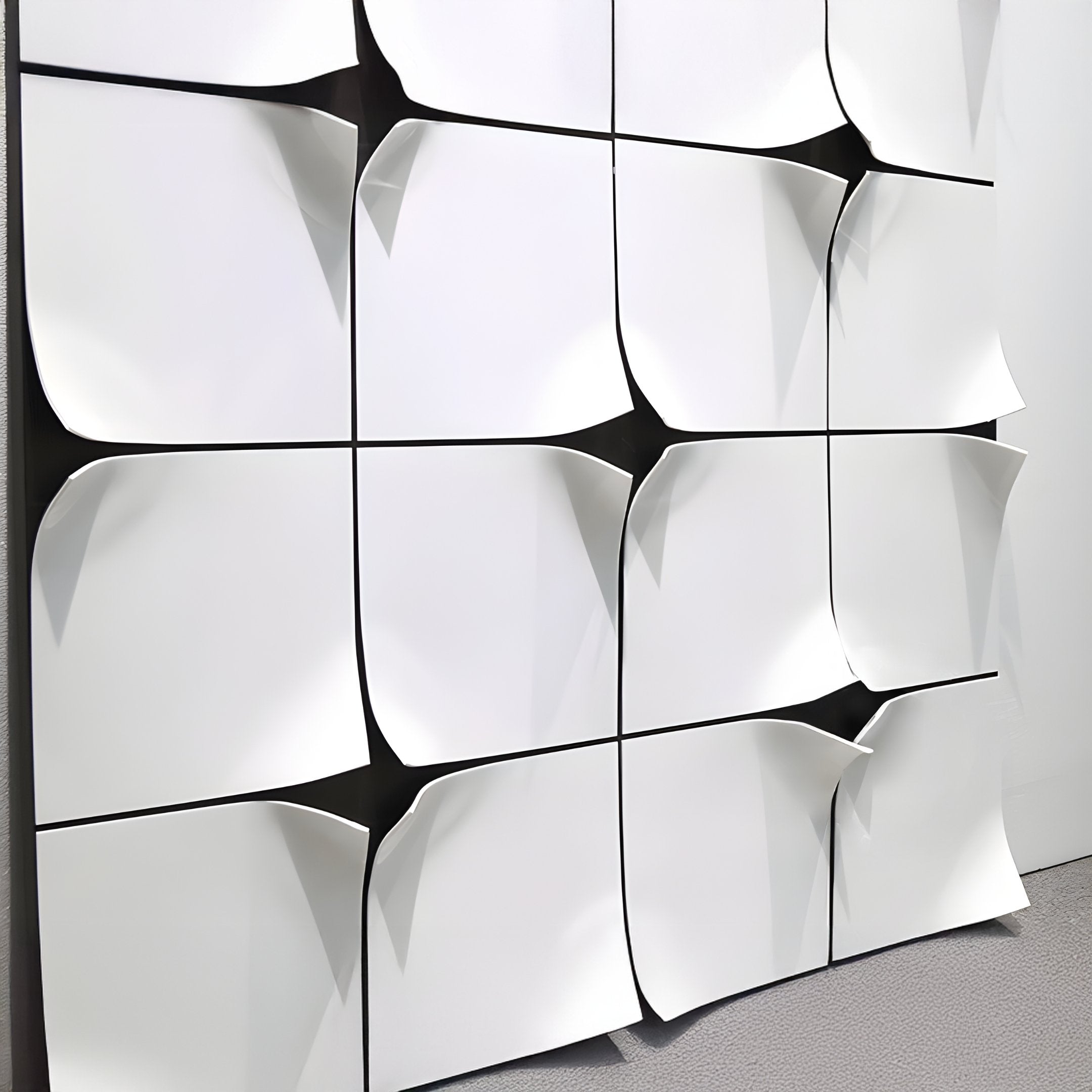 Glint Glossy White Curved Grid Framed Acrylic 3D Wall Art
