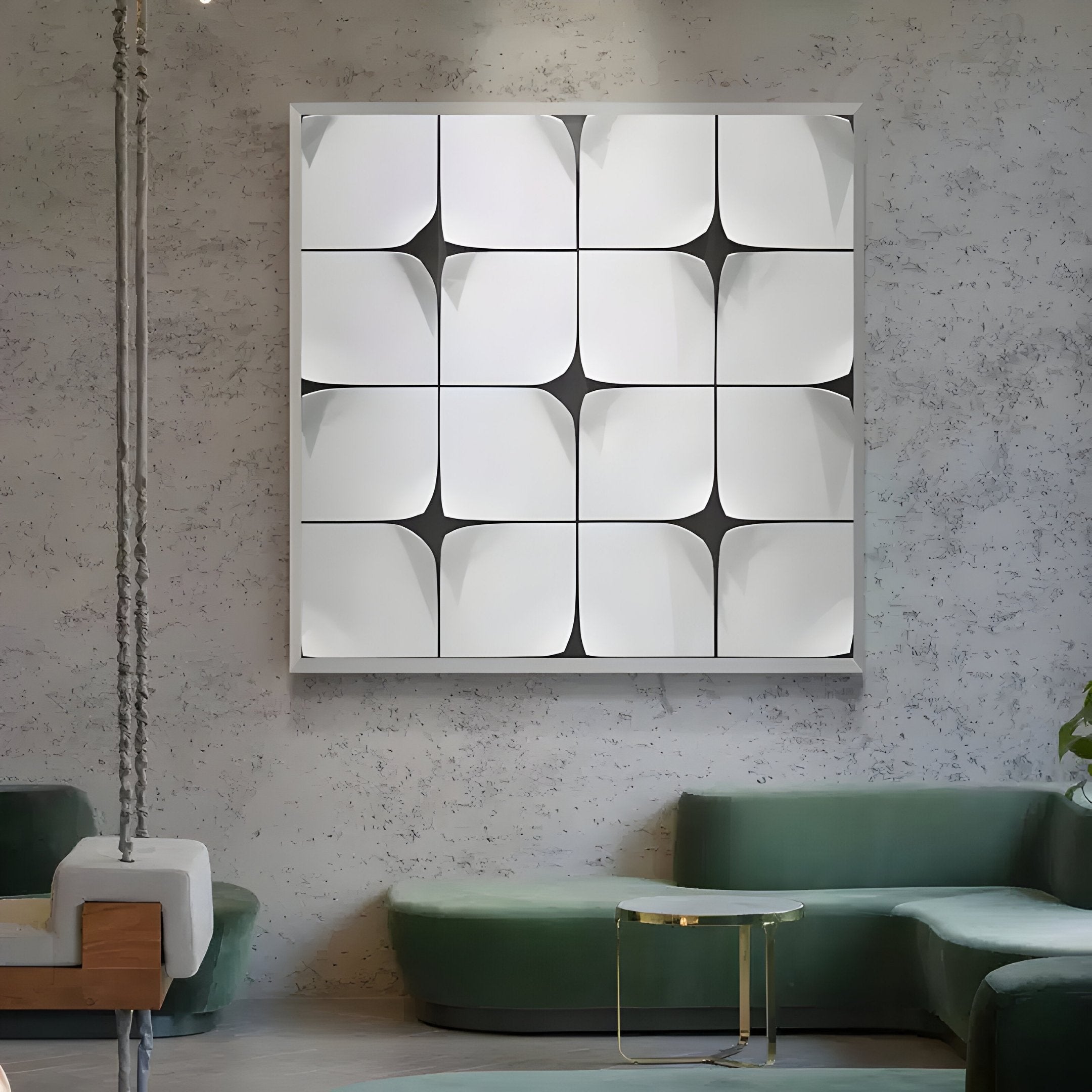 Glint Glossy White Curved Grid Framed Acrylic 3D Wall Art