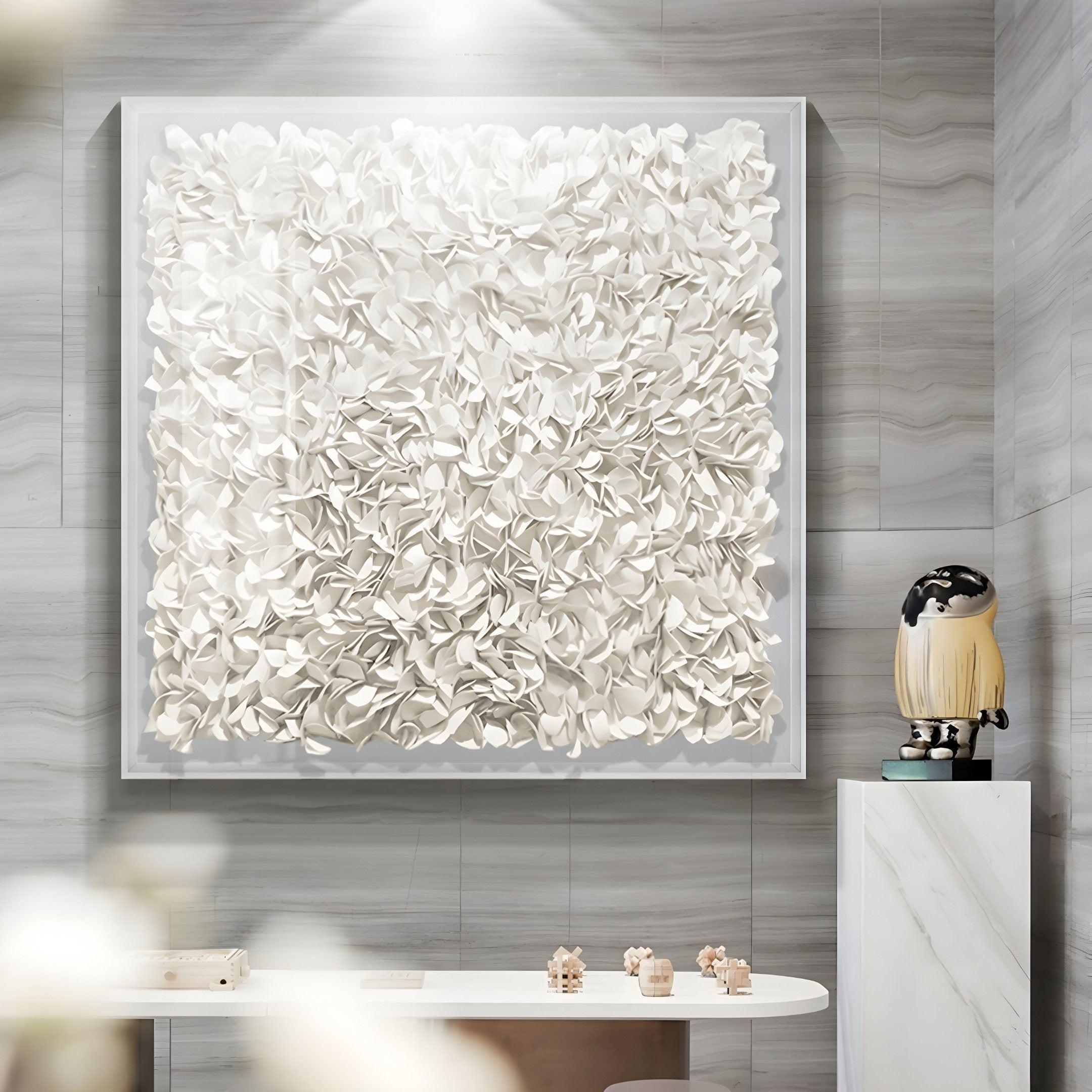Floravia White Ruffled Pedal Leather 3D Wall Art