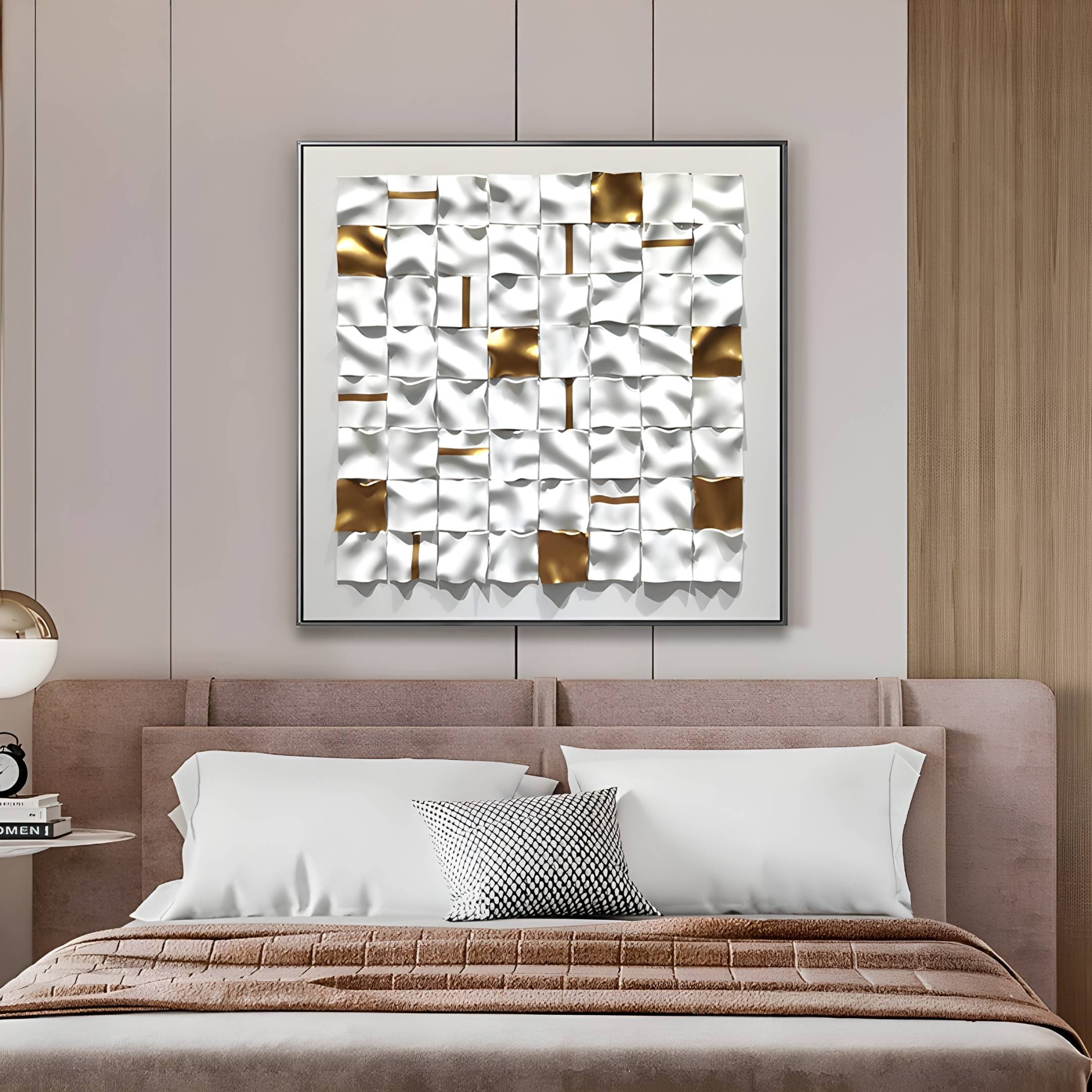 Lucida Gold & White Acrylic Square Framed 3D Wall Art