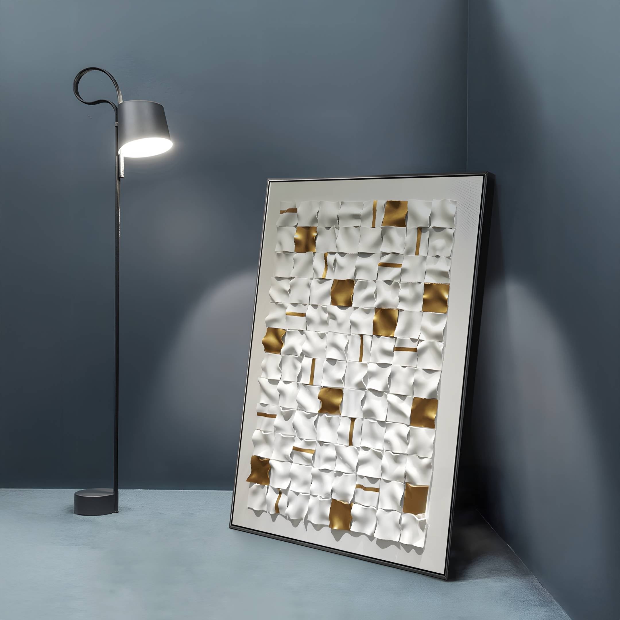 Lucida Gold & White Vertical Framed Acrylic 3D Wall Art