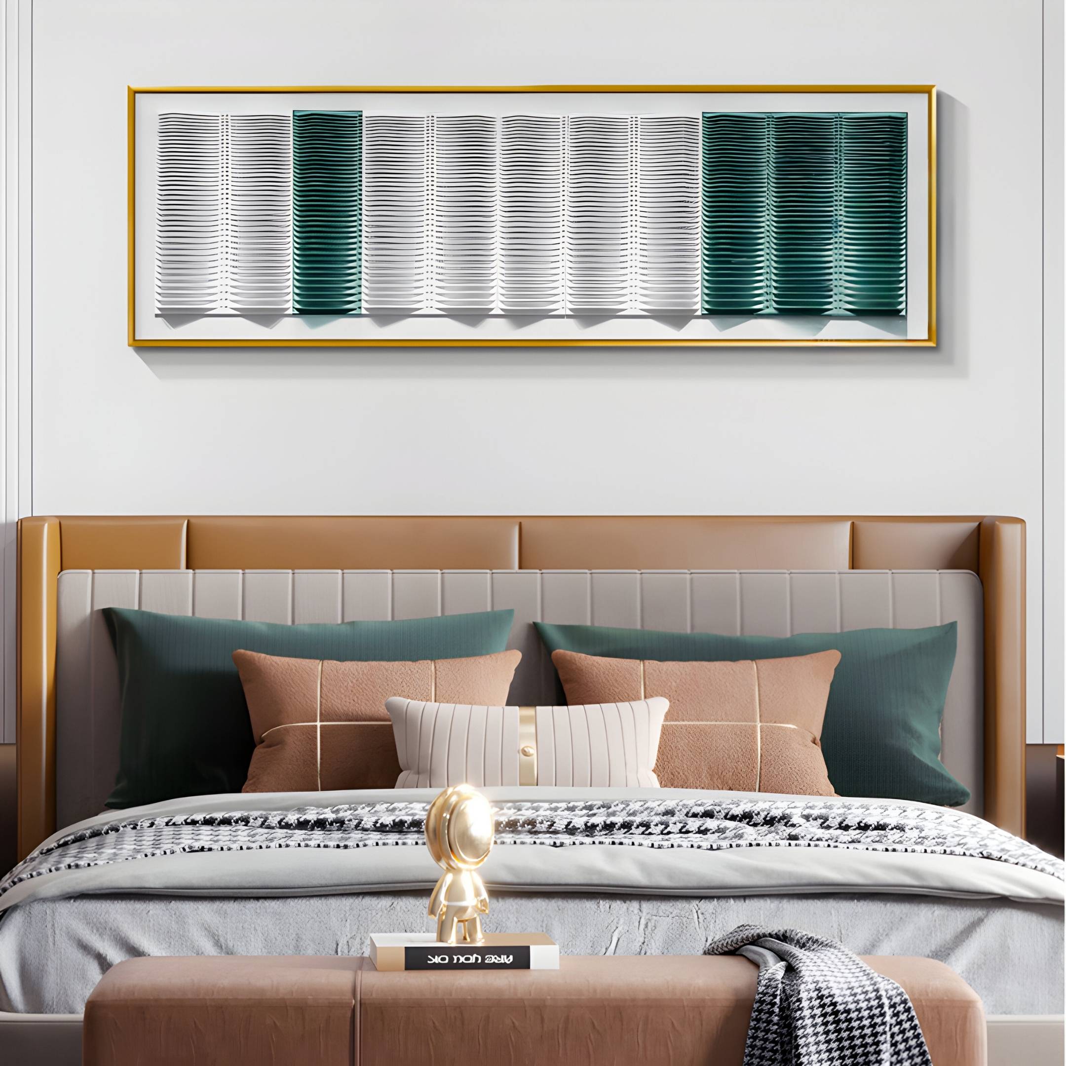 Striara White & Green Flow Stripe Acrylic 3D Wall Art