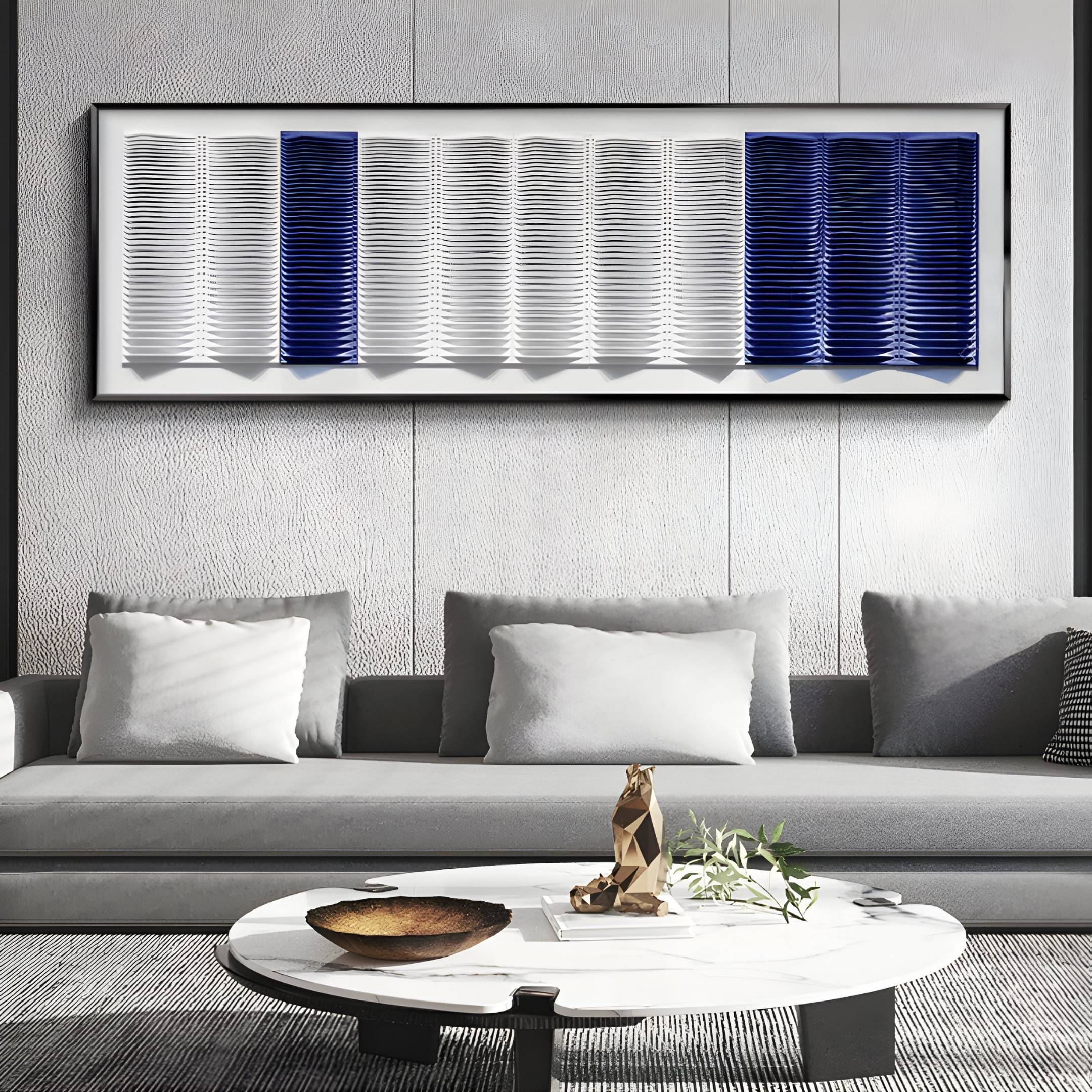Striara White & Cobalt Flow Stripe Acrylic 3D Wall Art