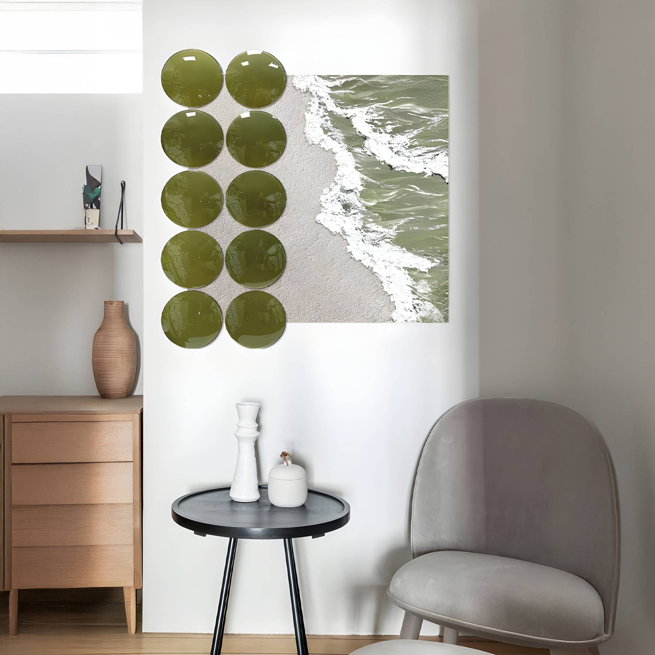Tidelune Olive Green Acrylic Disc & Tidal Scene 3D Wall Art