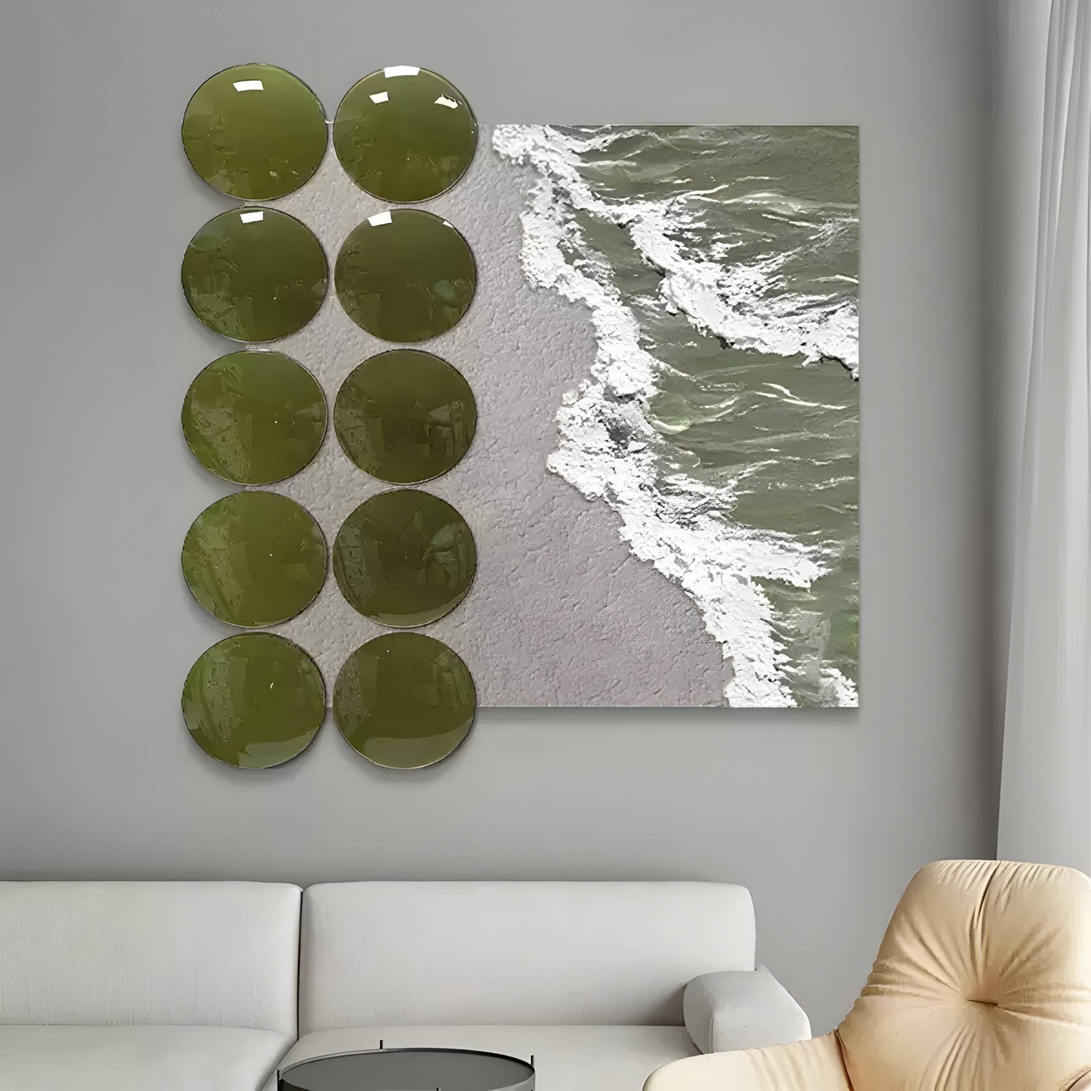 Tidelune Olive Green Acrylic Disc & Tidal Scene 3D Wall Art