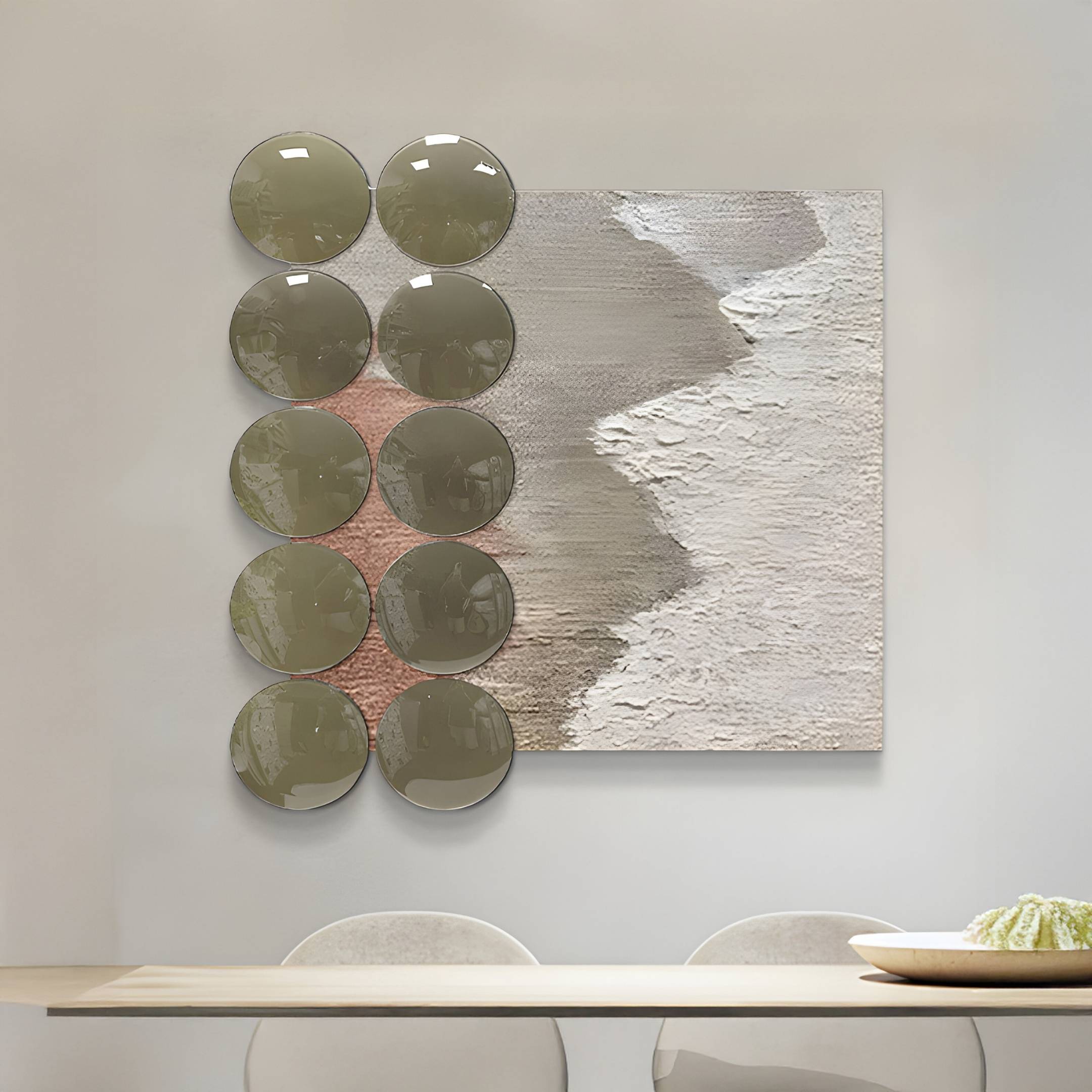 Tidelune Sand Grey Acrylic Disc & Coastal Relief 3D Wall Art