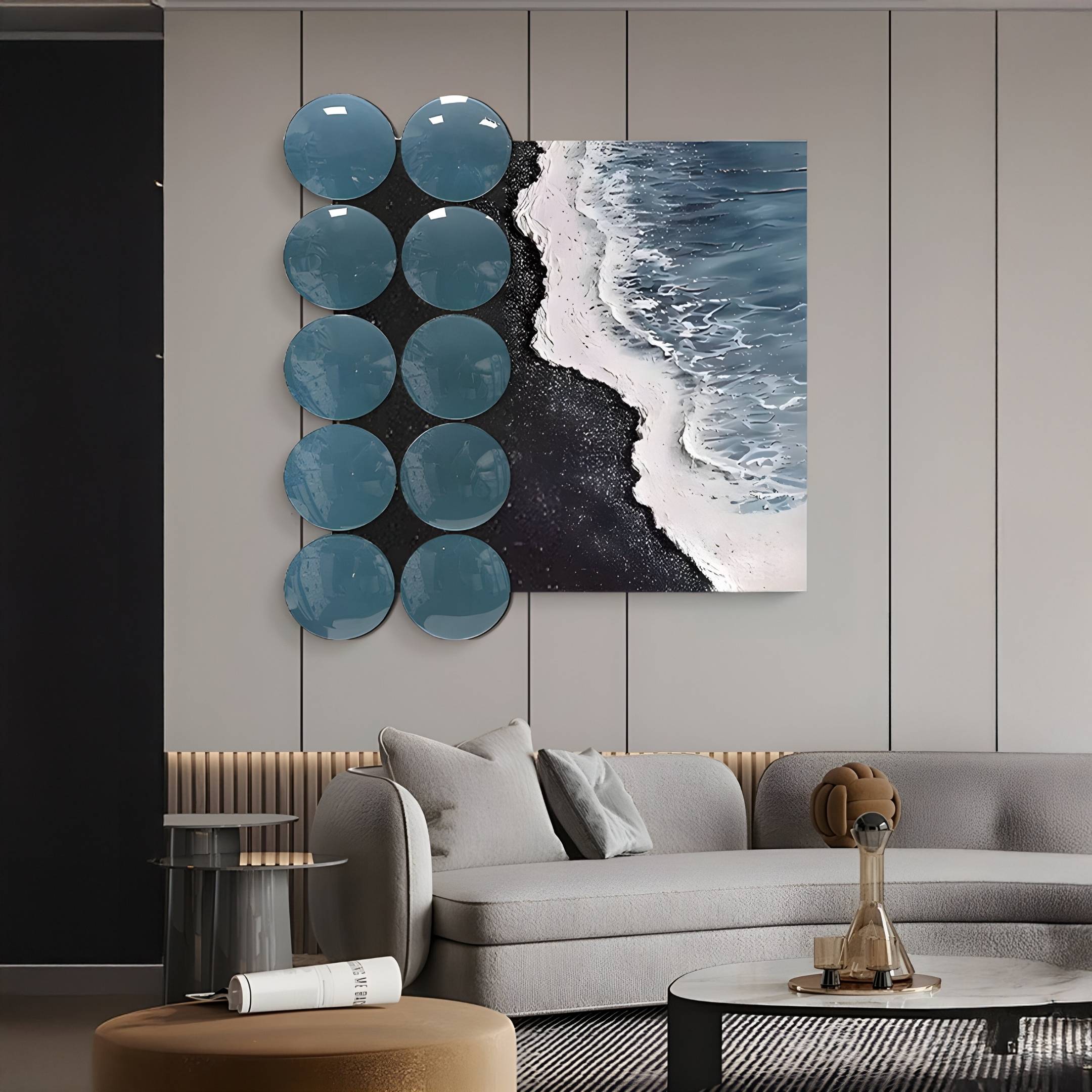 Tidelune Blue Acrylic Disc & Black Sand Shore 3D Wall Art
