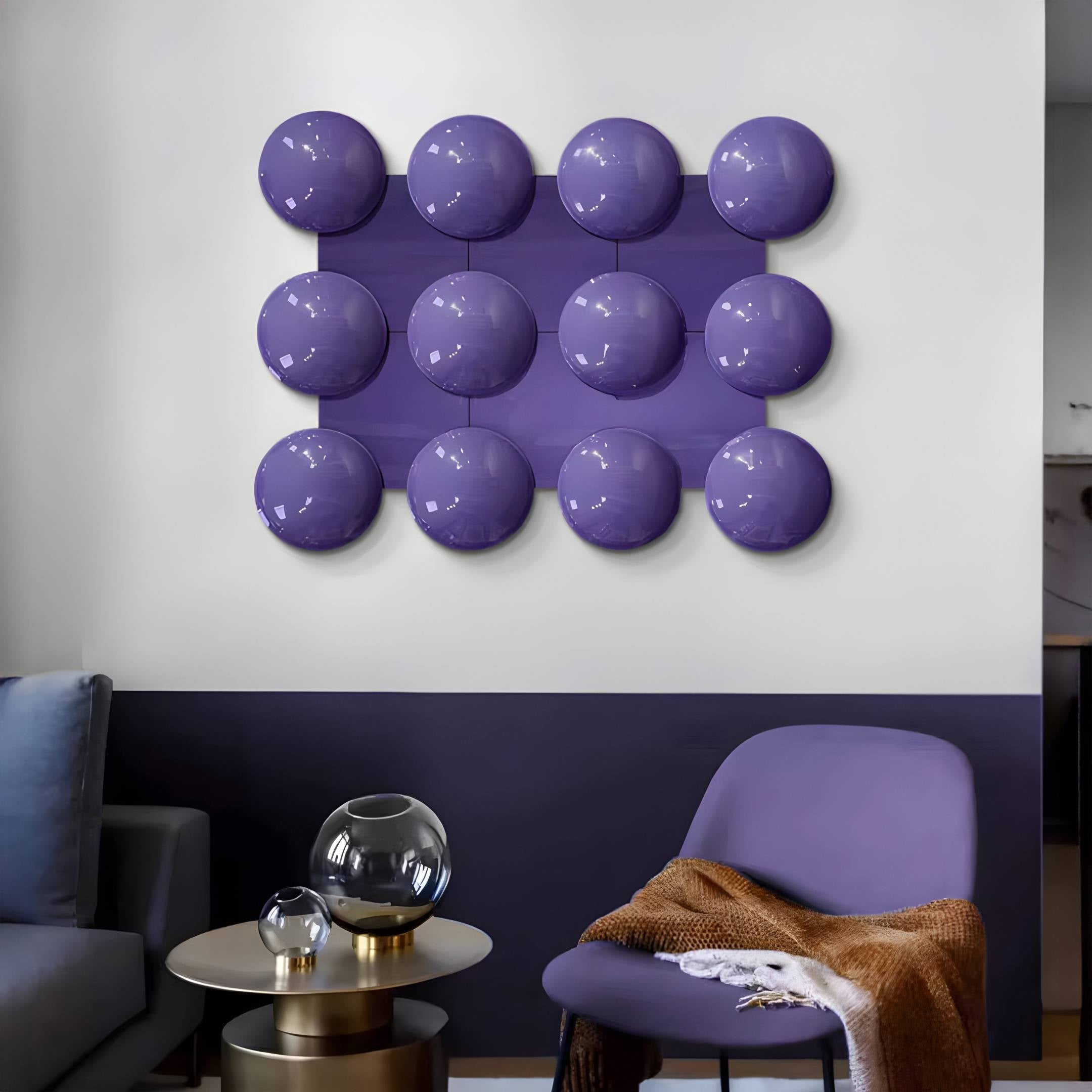 Orbessa Violet Bubble Grid Rectangle Acrylic 3D Wall Art