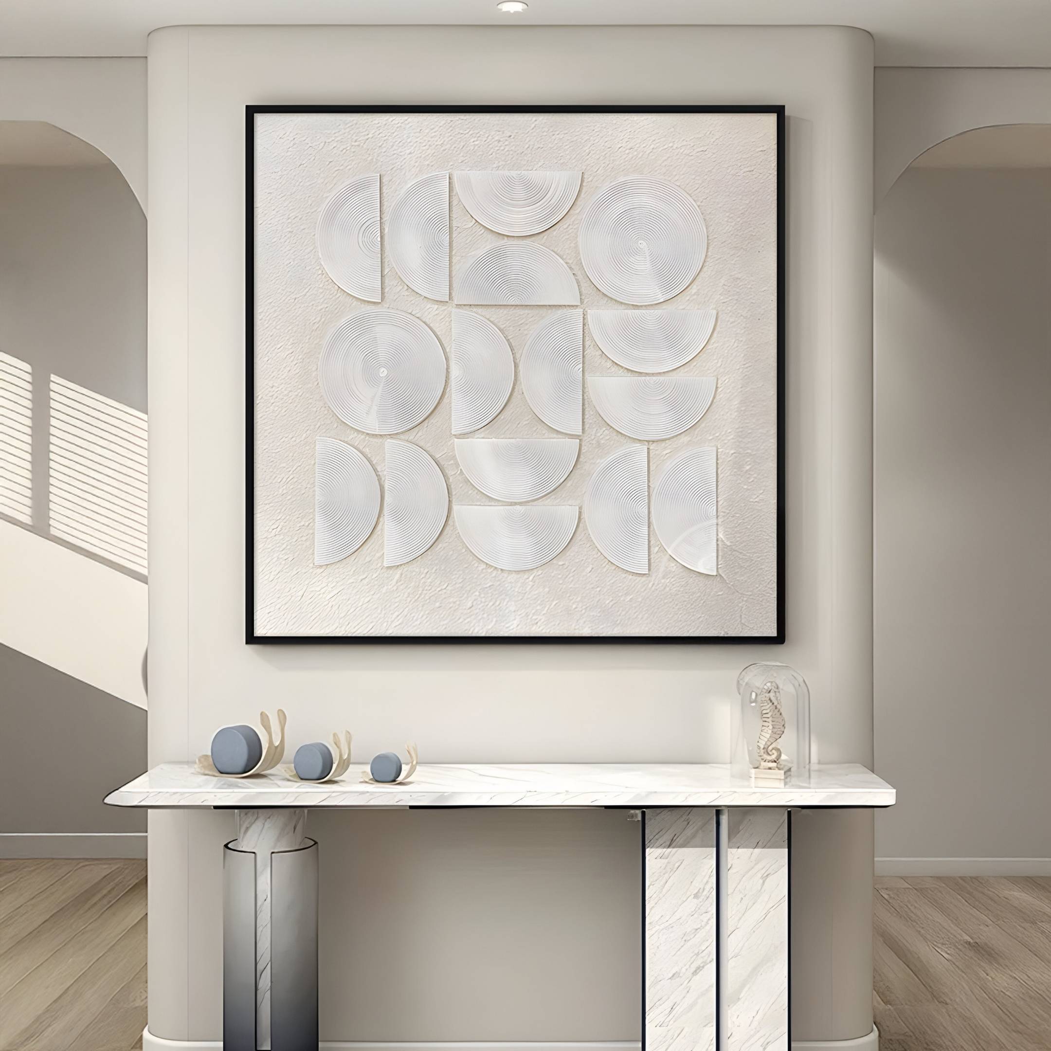 Sonique Cream Geometric Wood Relief 3D Wall Art
