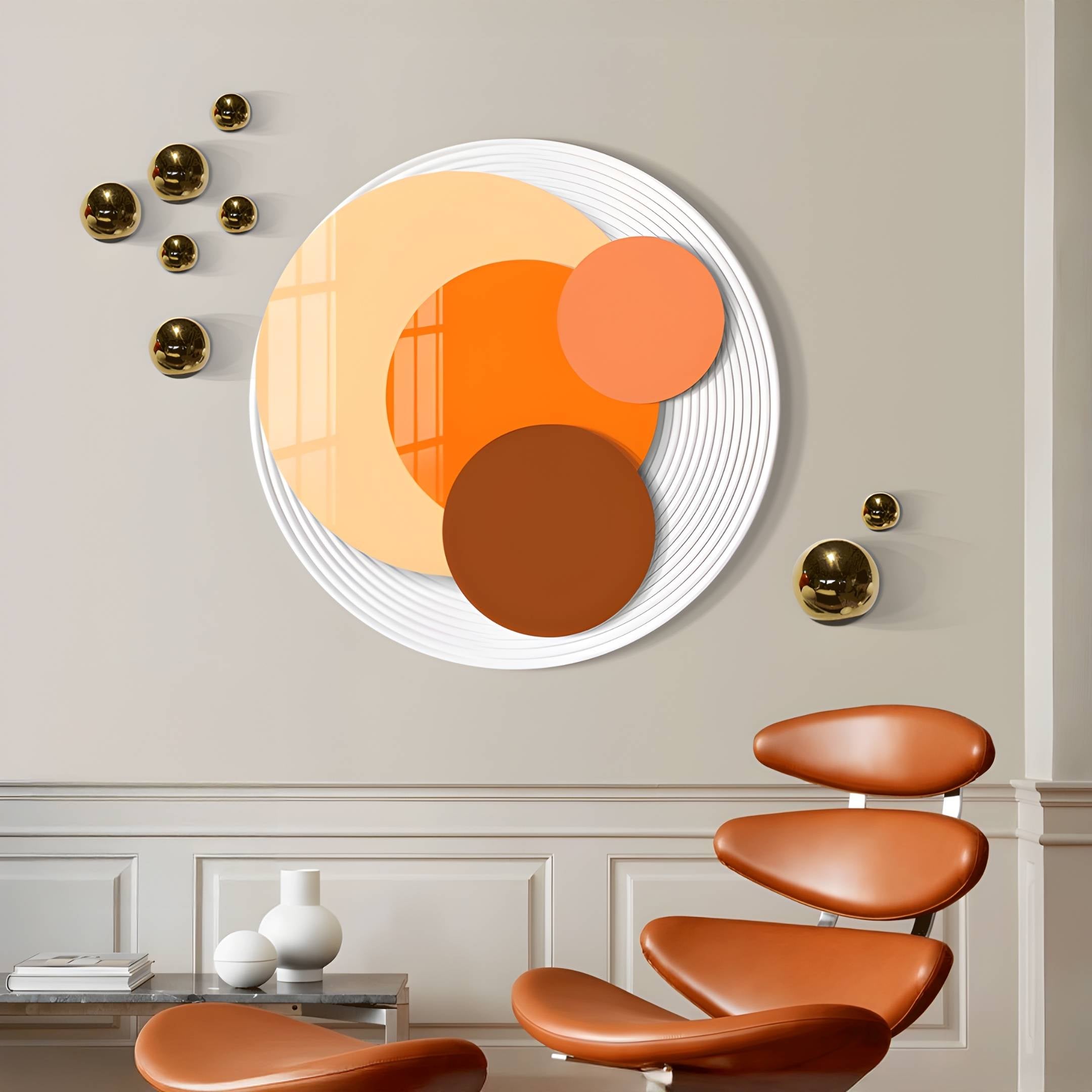 Cirelo Amber & Orange Disc Acrylic 3D Wall Art With Metal Balls