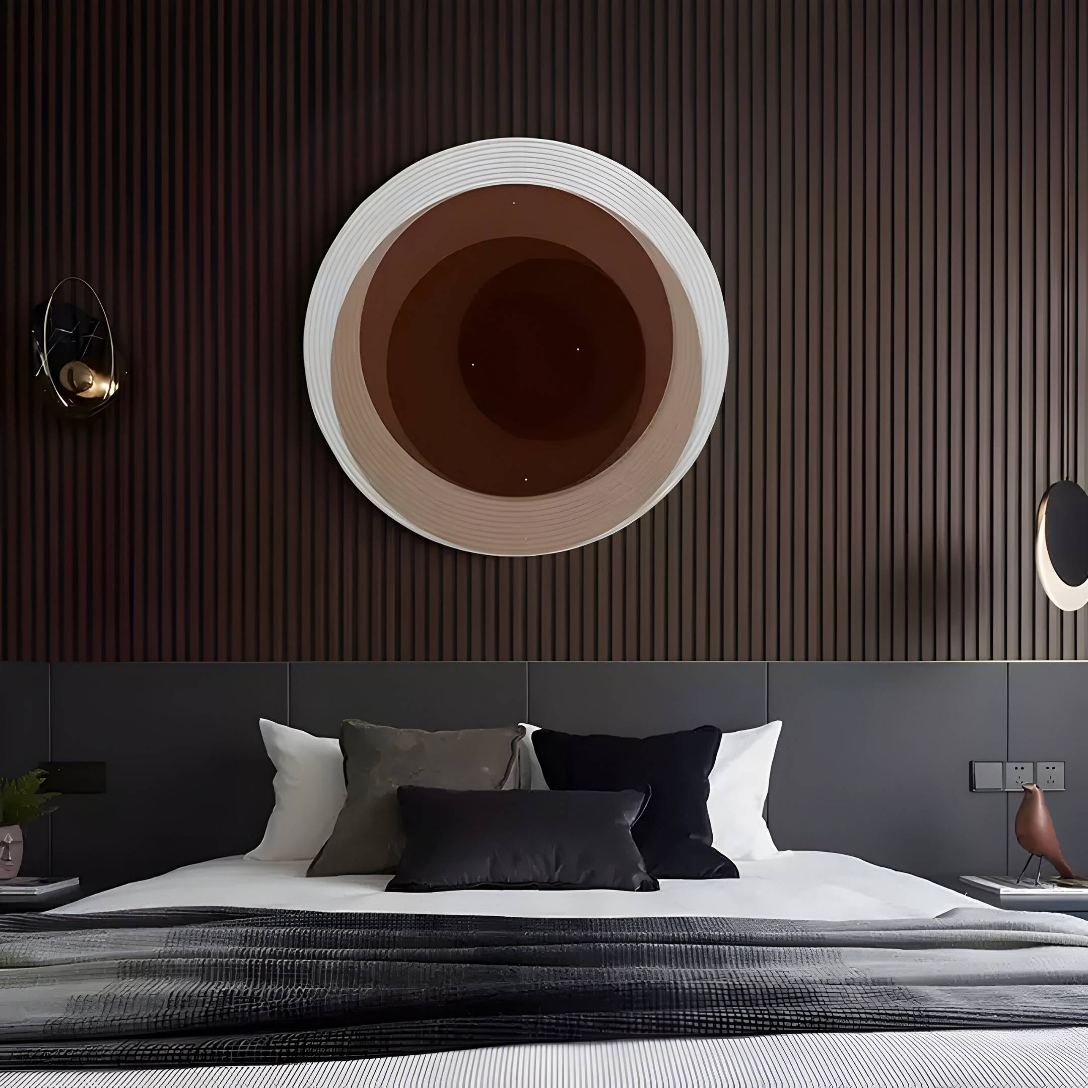 Volyra Deep Brown Disc Wood & Acrylic 3D Wall Art