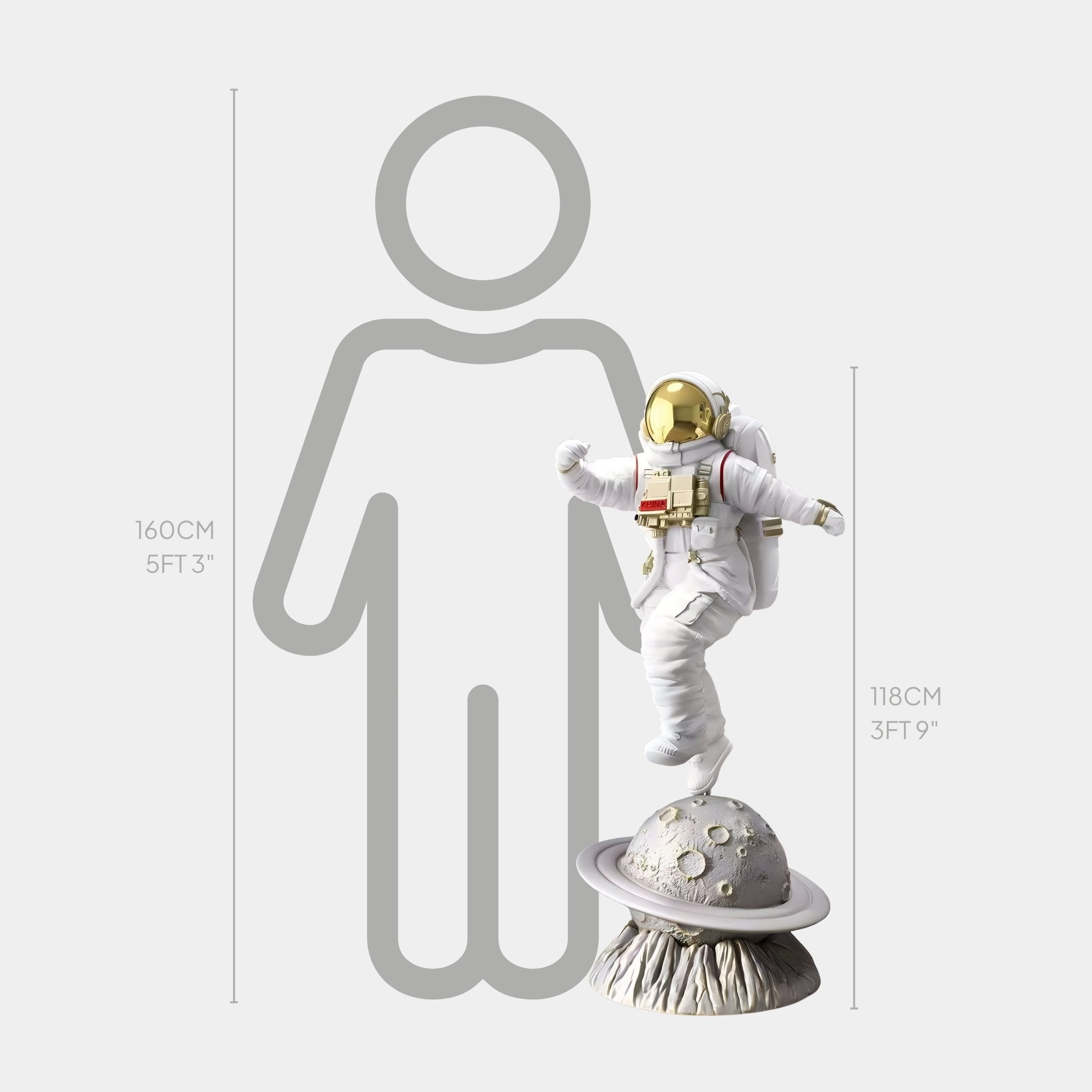 White Space Astronaut Ringed Moon Strider Sculpture - 118cm